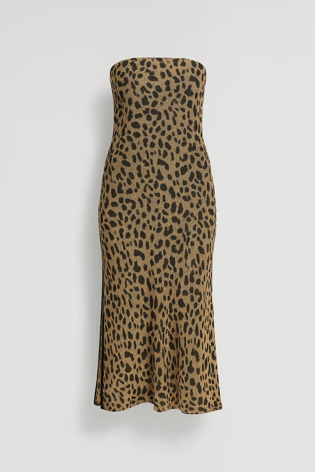 Abito midi senza spalline | Fantasia animalier | Vestibilità aderente
