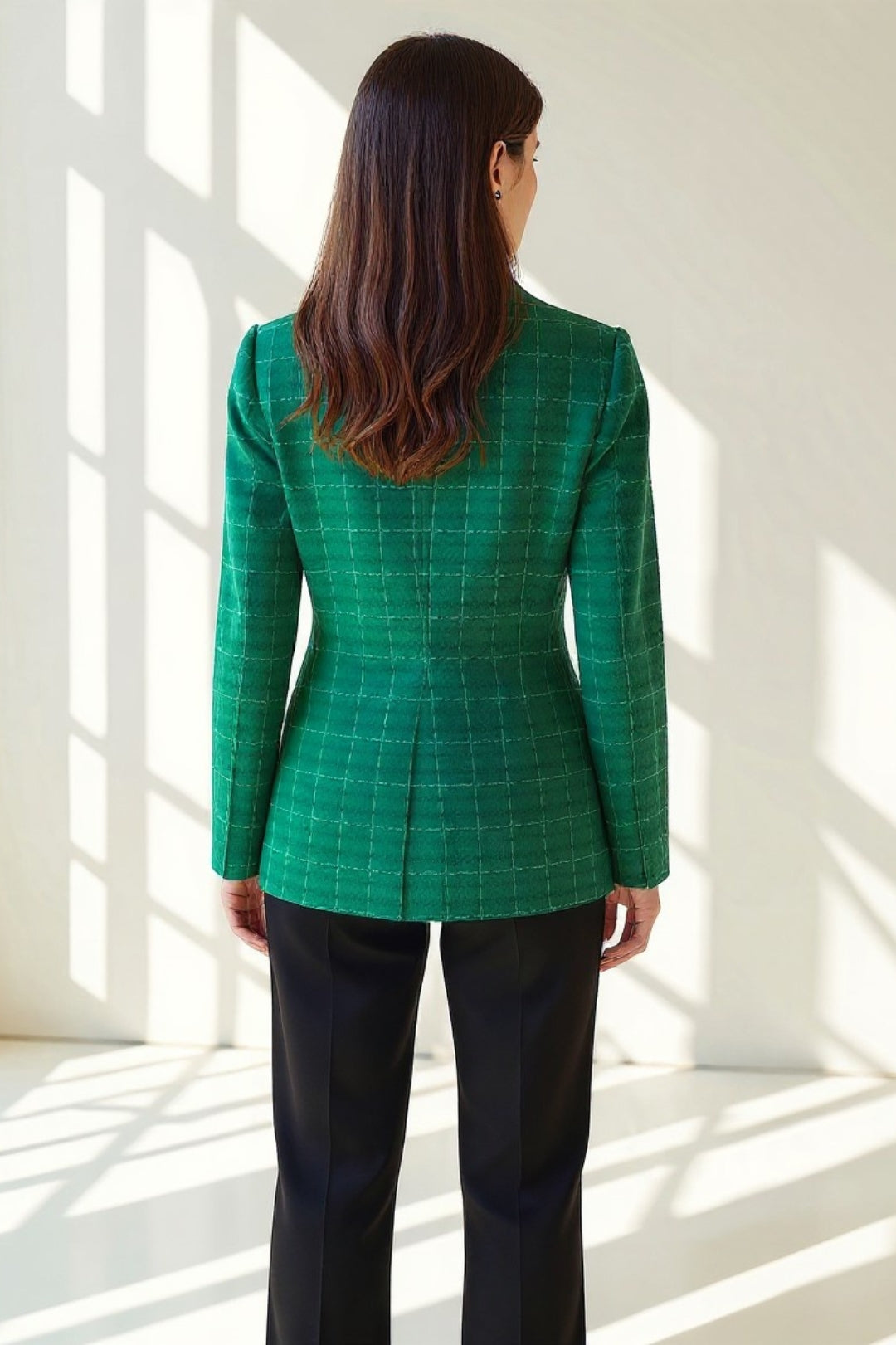 Blazer doppiopetto verde con motivo a quadri | Taglio sartoriale elegante