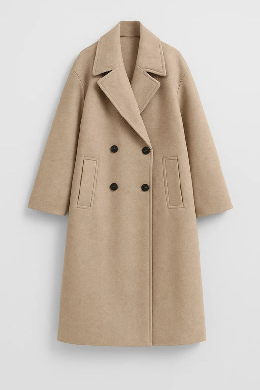 Cappotto doppiopetto lungo con revers classici