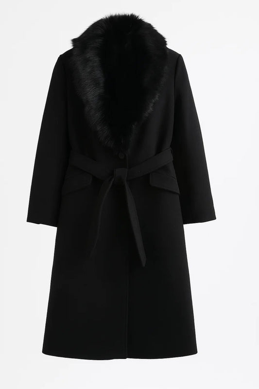 Cappotto elegante con colletto ampio effetto pelliccia