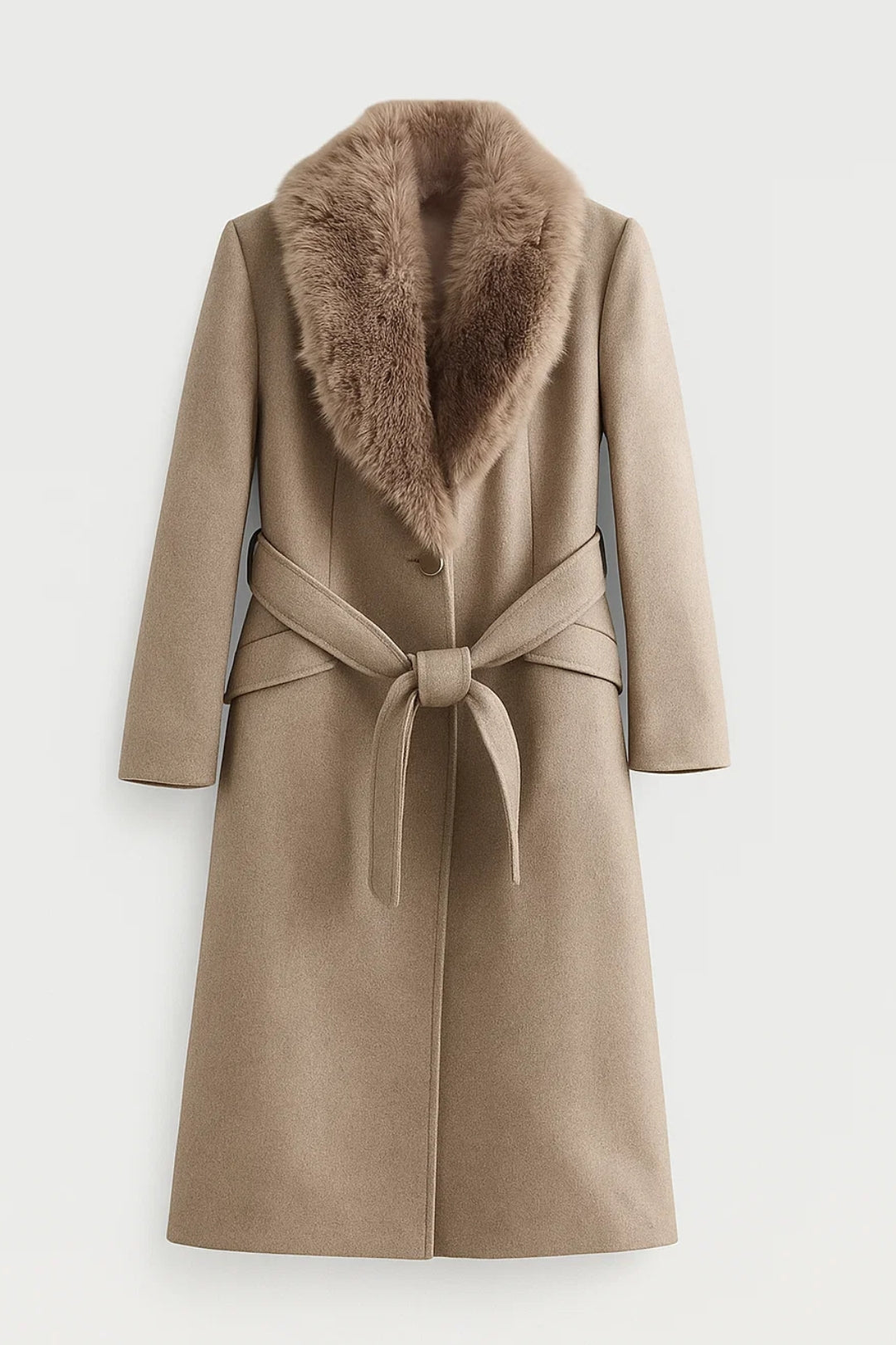 Cappotto elegante con colletto ampio effetto pelliccia