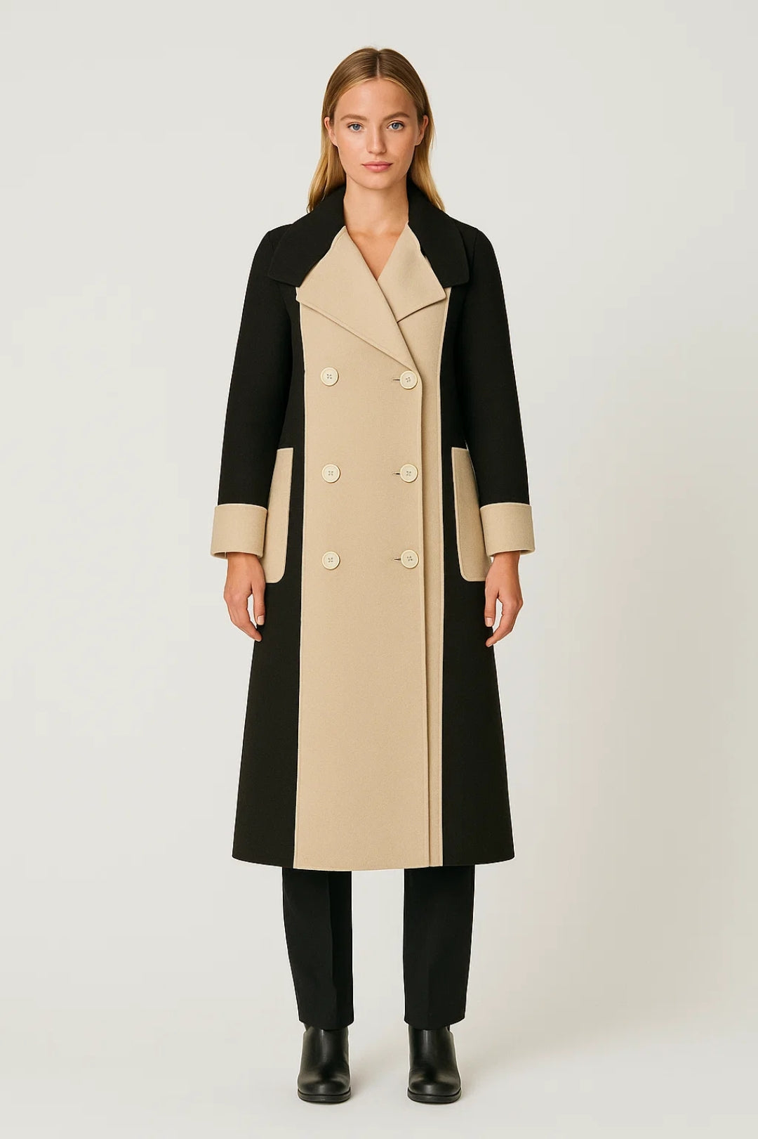 Cappotto lungo bicolore doppiopetto