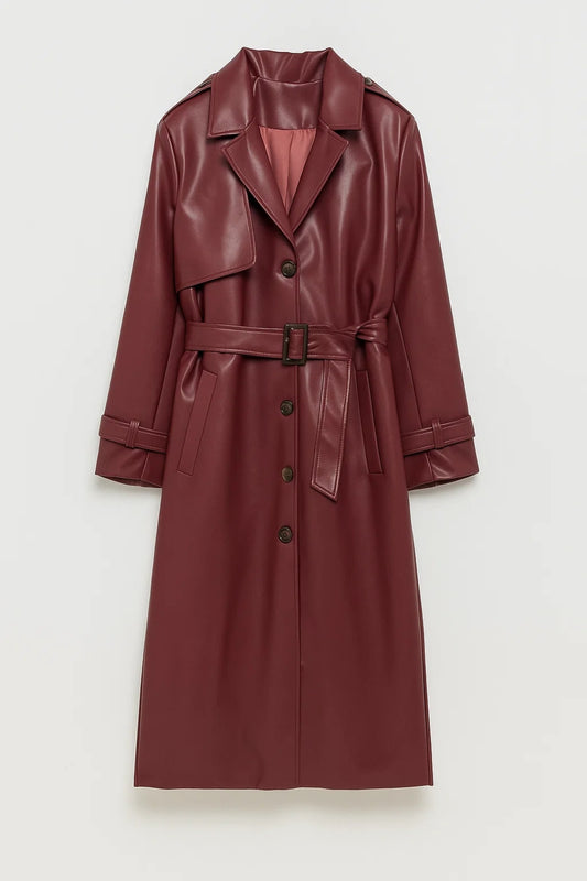 Cappotto lungo con cintura e chiusura a bottoni