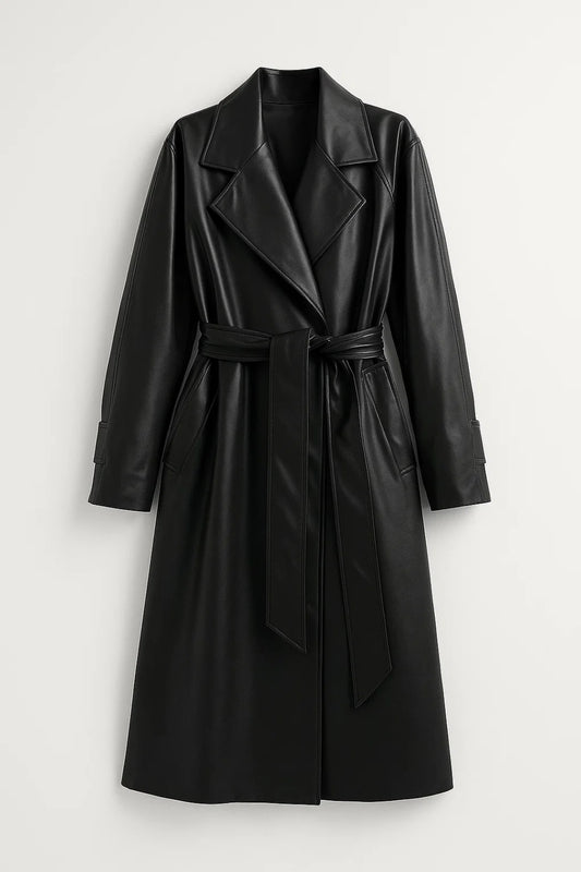 Cappotto lungo con cintura e revers classico
