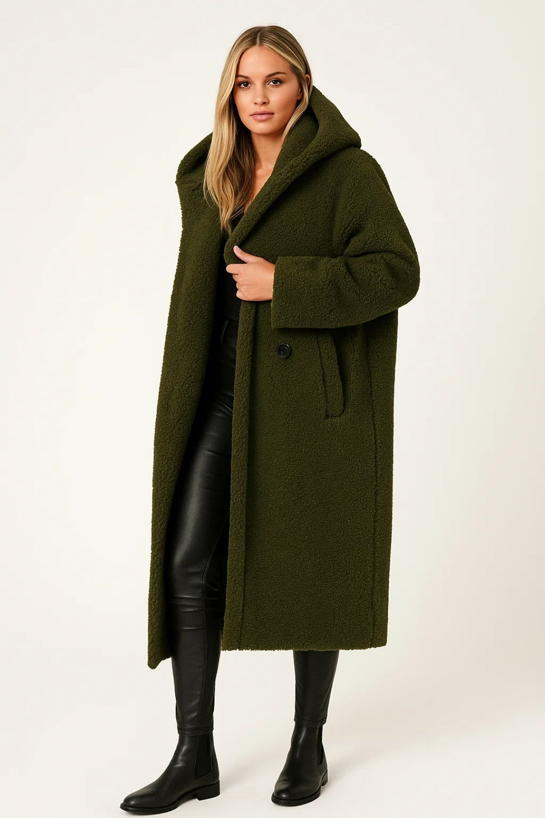 Cappotto lungo in pelliccia sintetica | Modello oversize con cappuccio