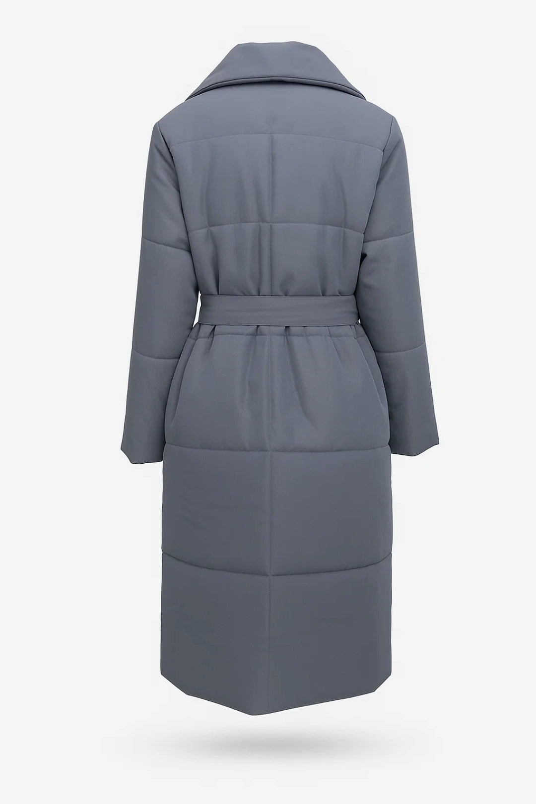 Cappotto trapuntato lungo con cintura e collo ampio