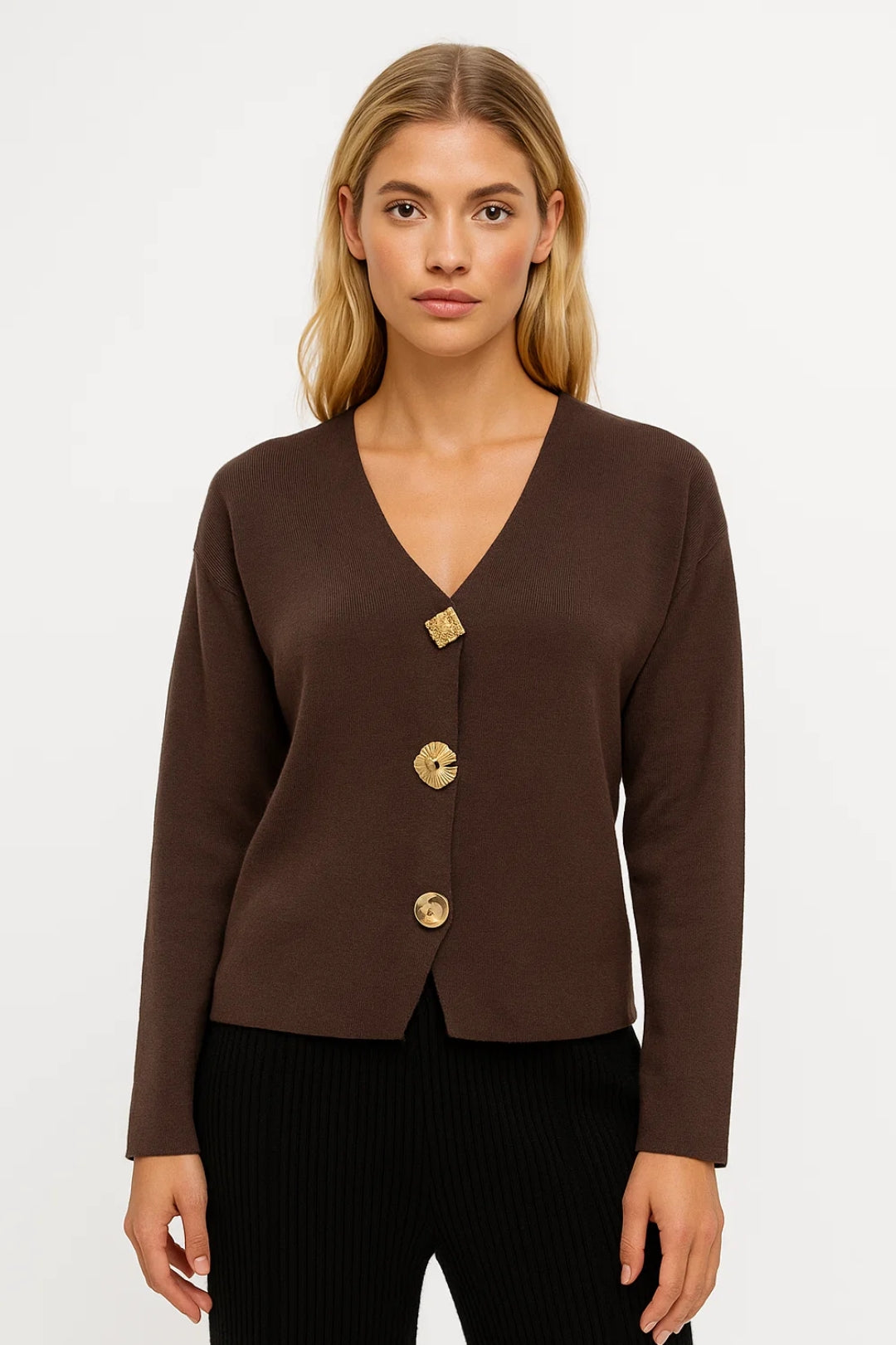 Cardigan con bottoni decorativi asimmetrici | Design raffinato e minimal
