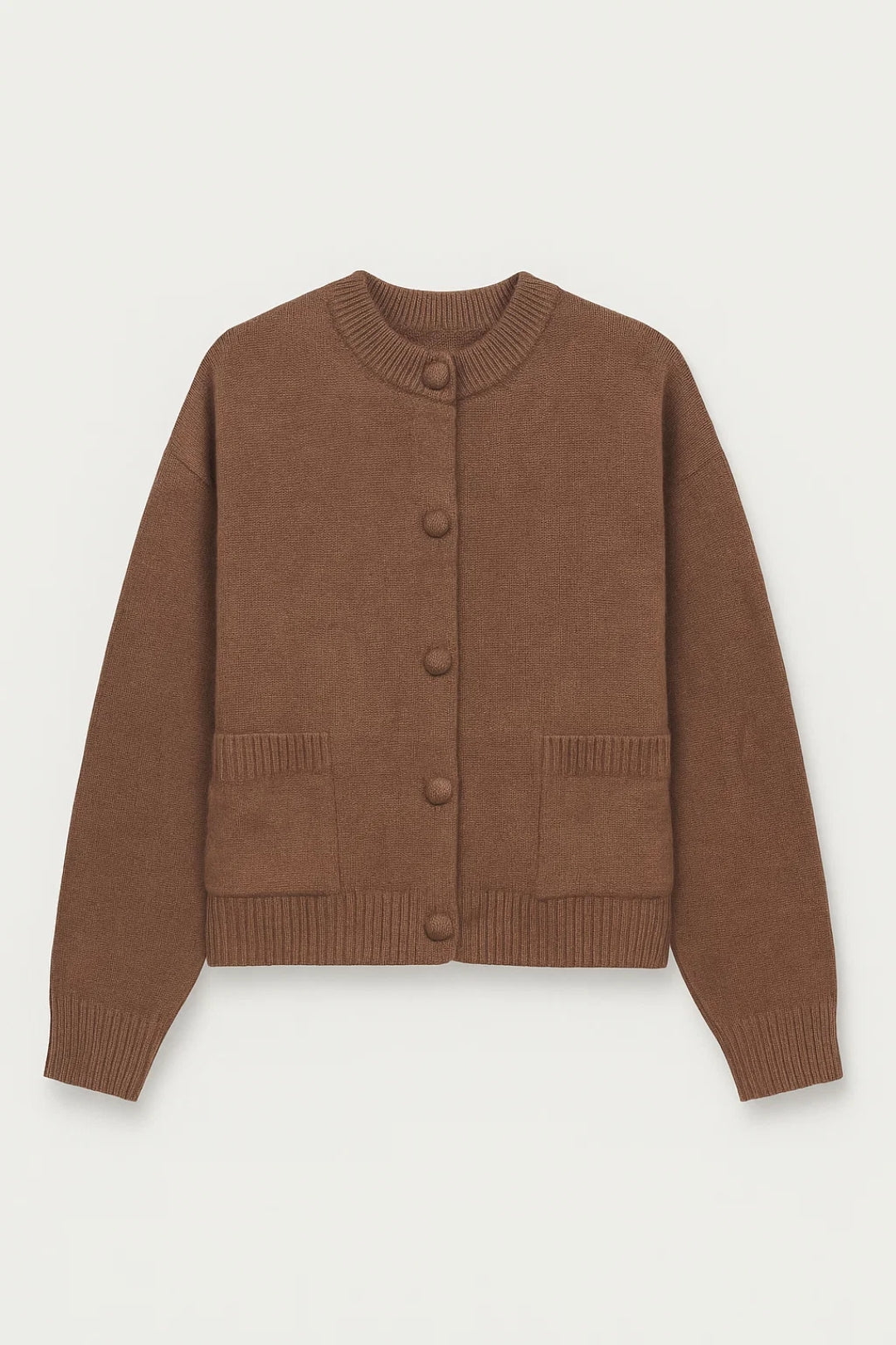 Cardigan con tasche frontali e bottoni rivestiti | Linee semplici e versatili