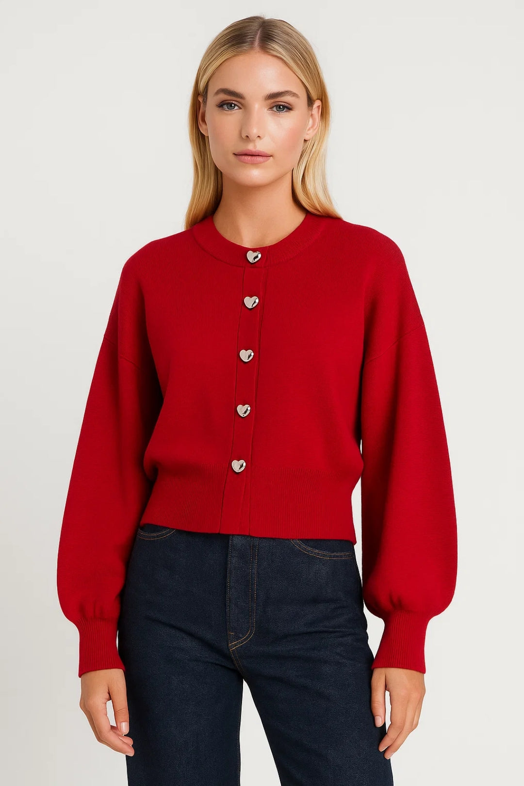 Cardigan corto con bottoni a forma di cuore