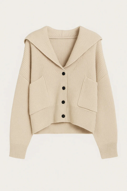 Cardigan corto con bottoni e collo ampio