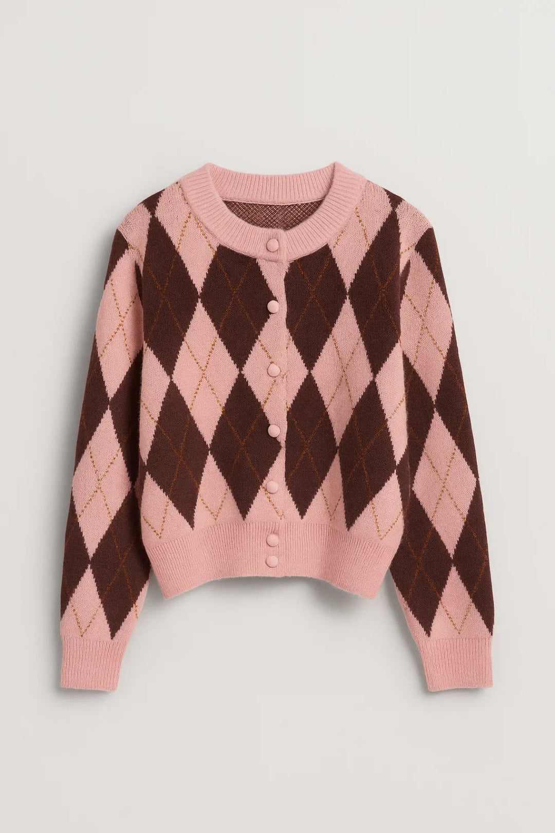 Cardigan corto con motivo a rombi e bottoni rivestiti