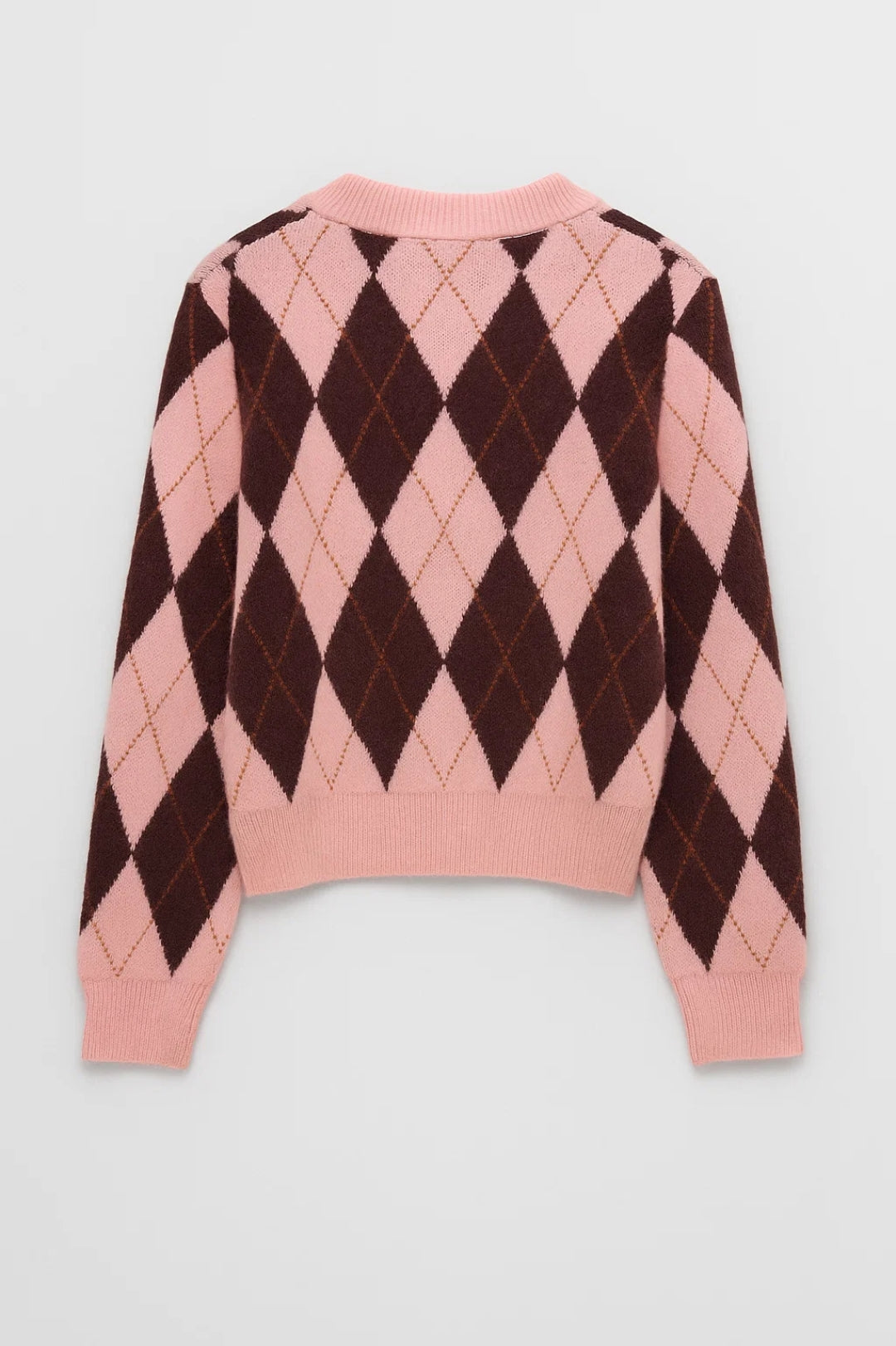 Cardigan corto con motivo a rombi e bottoni rivestiti