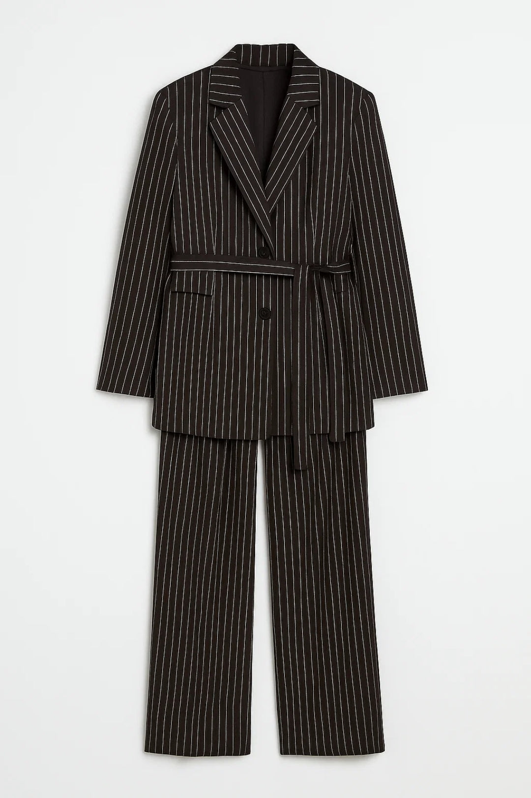 Completo a righe con blazer doppiopetto e pantaloni ampi
