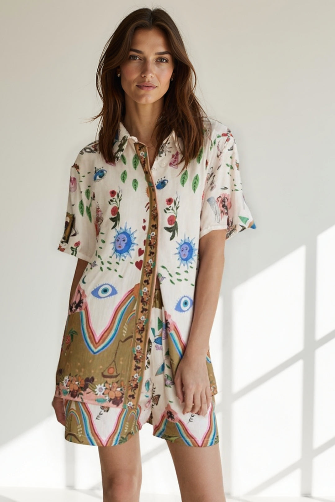 Completo camicia e shorts in tessuto stampato | 2 pezzi