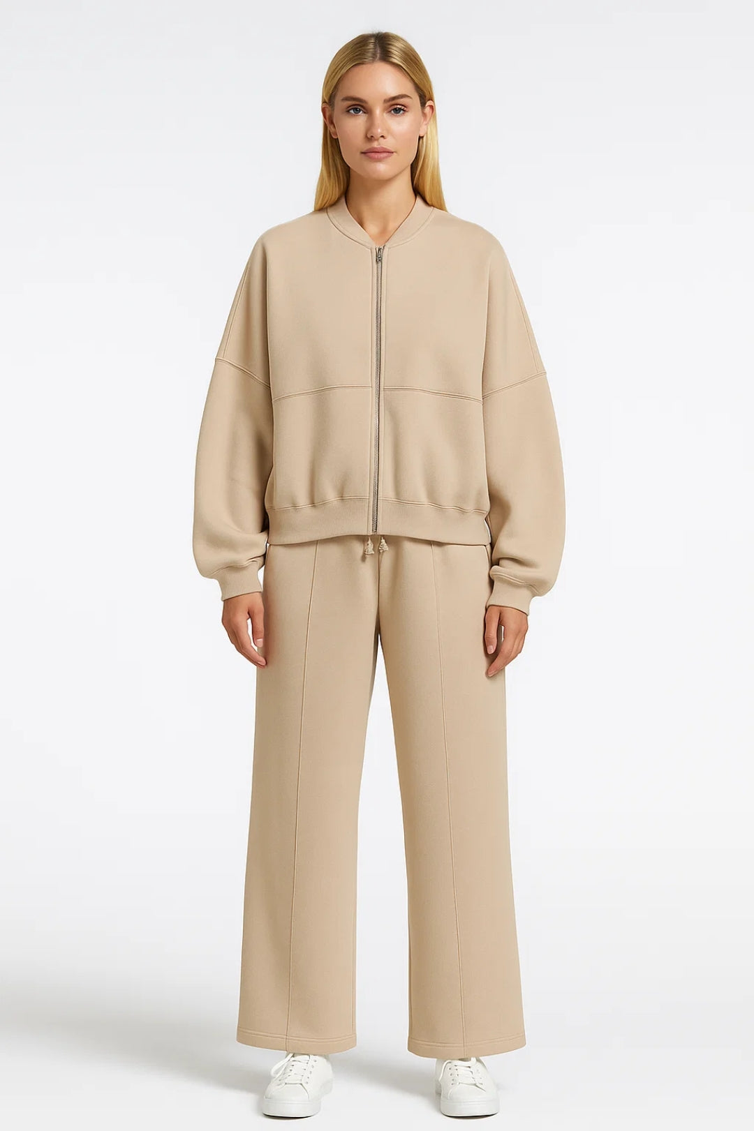 Completo casual con bomber zip e pantaloni larghi coordinati