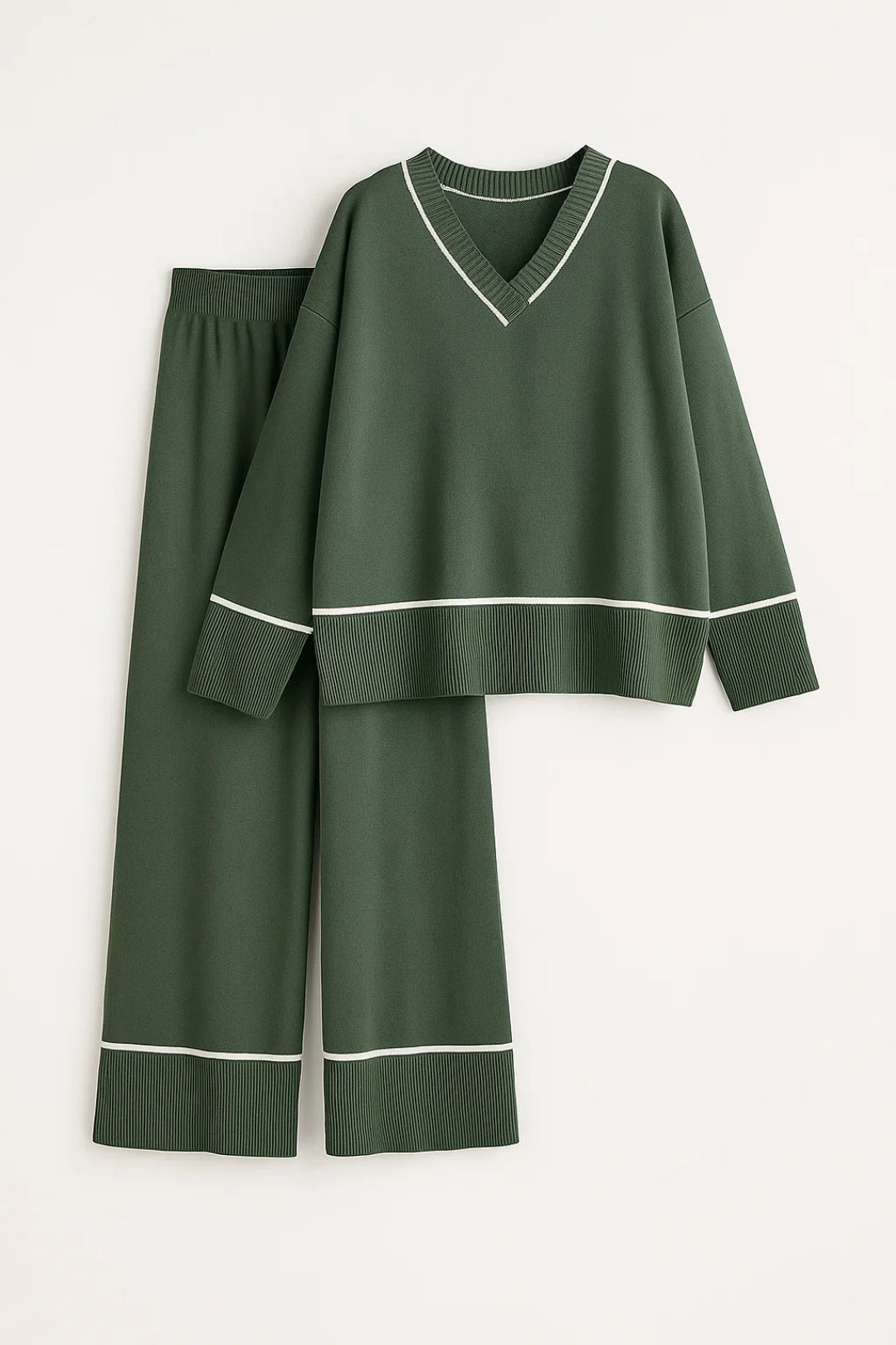 Completo coordinato con maglia a V e pantaloni ampi