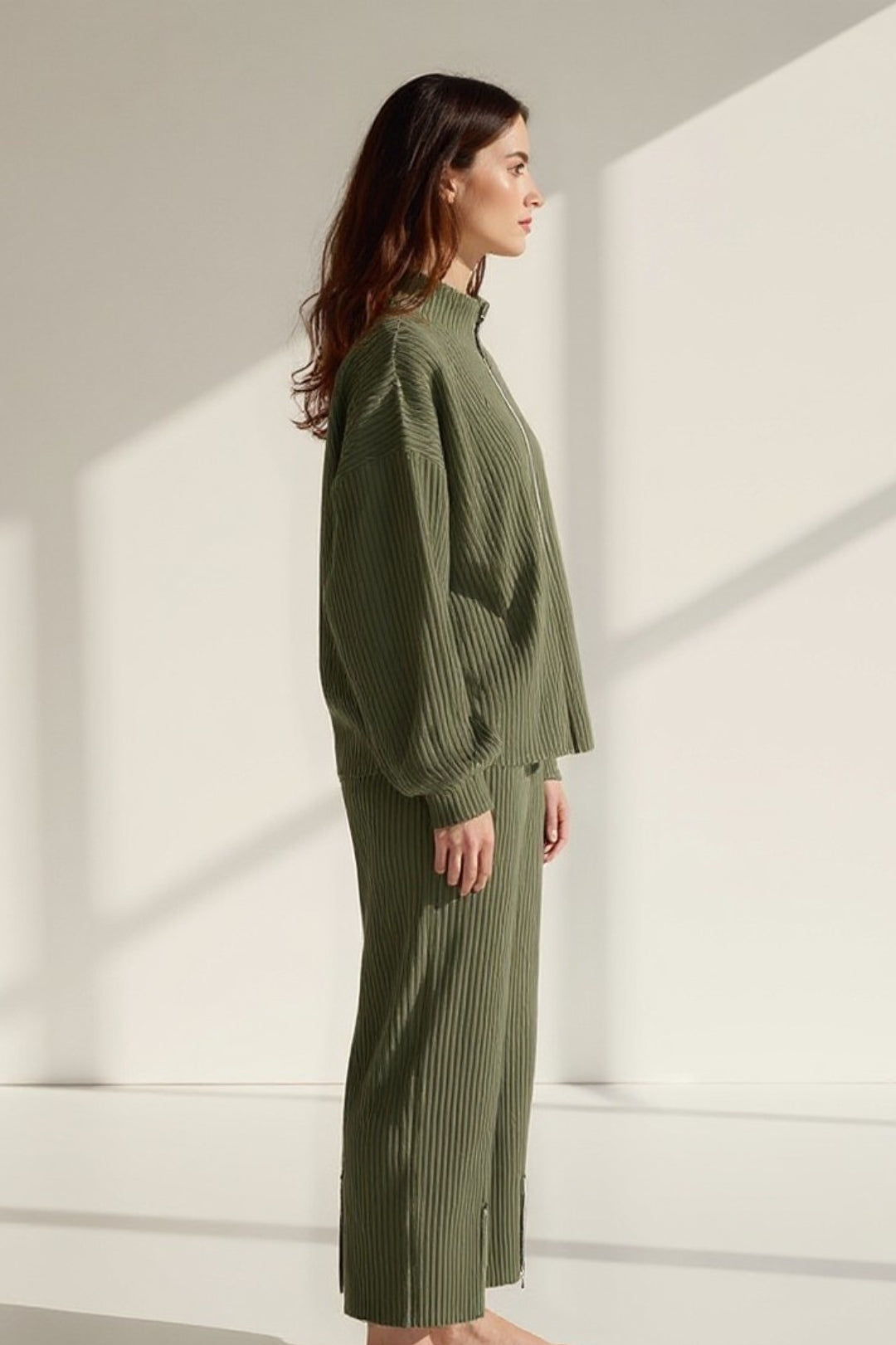 Completo coordinato in maglia a costine con zip | 2 pezzi