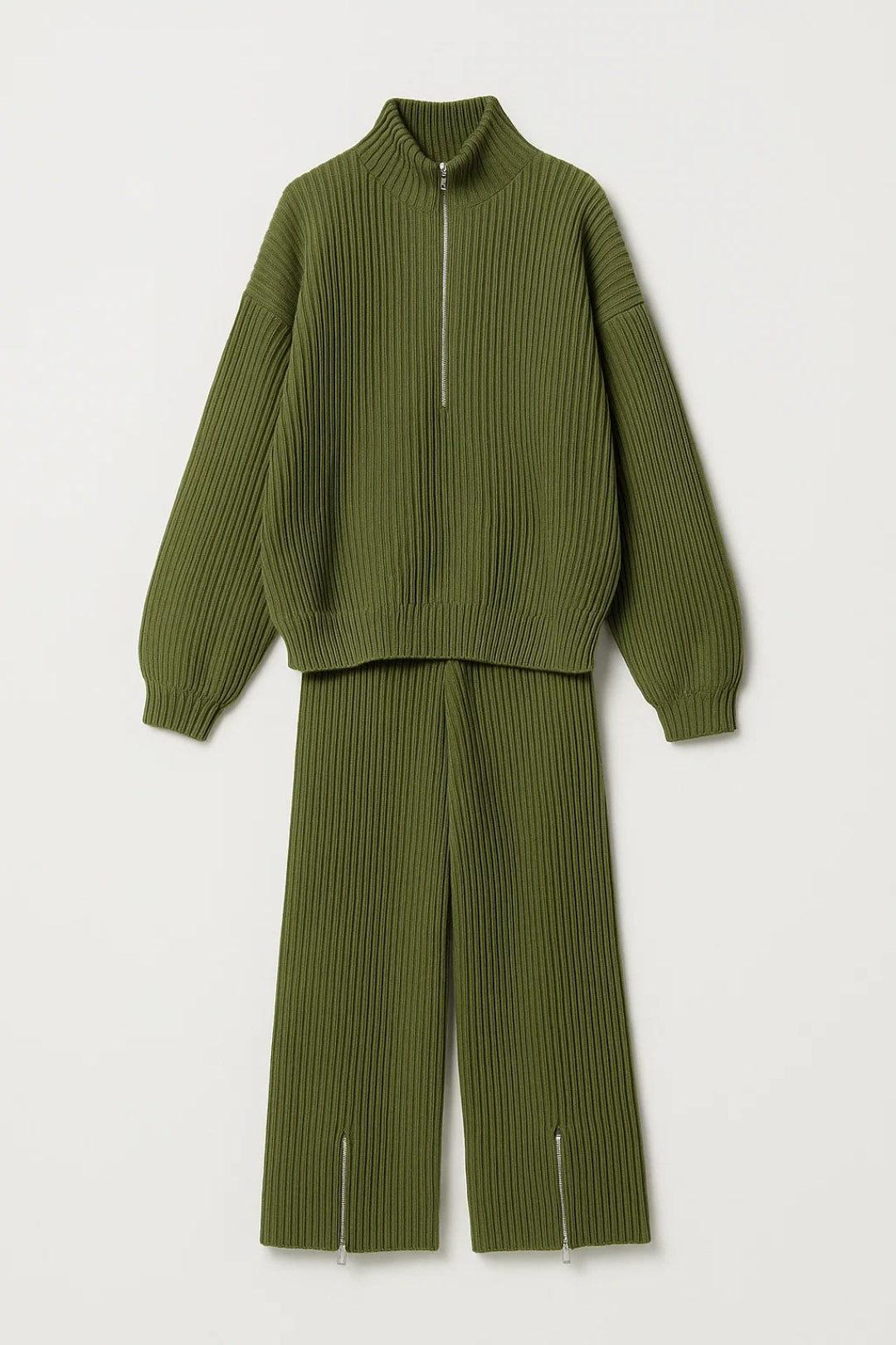 Completo coordinato in maglia a costine con zip | 2 pezzi