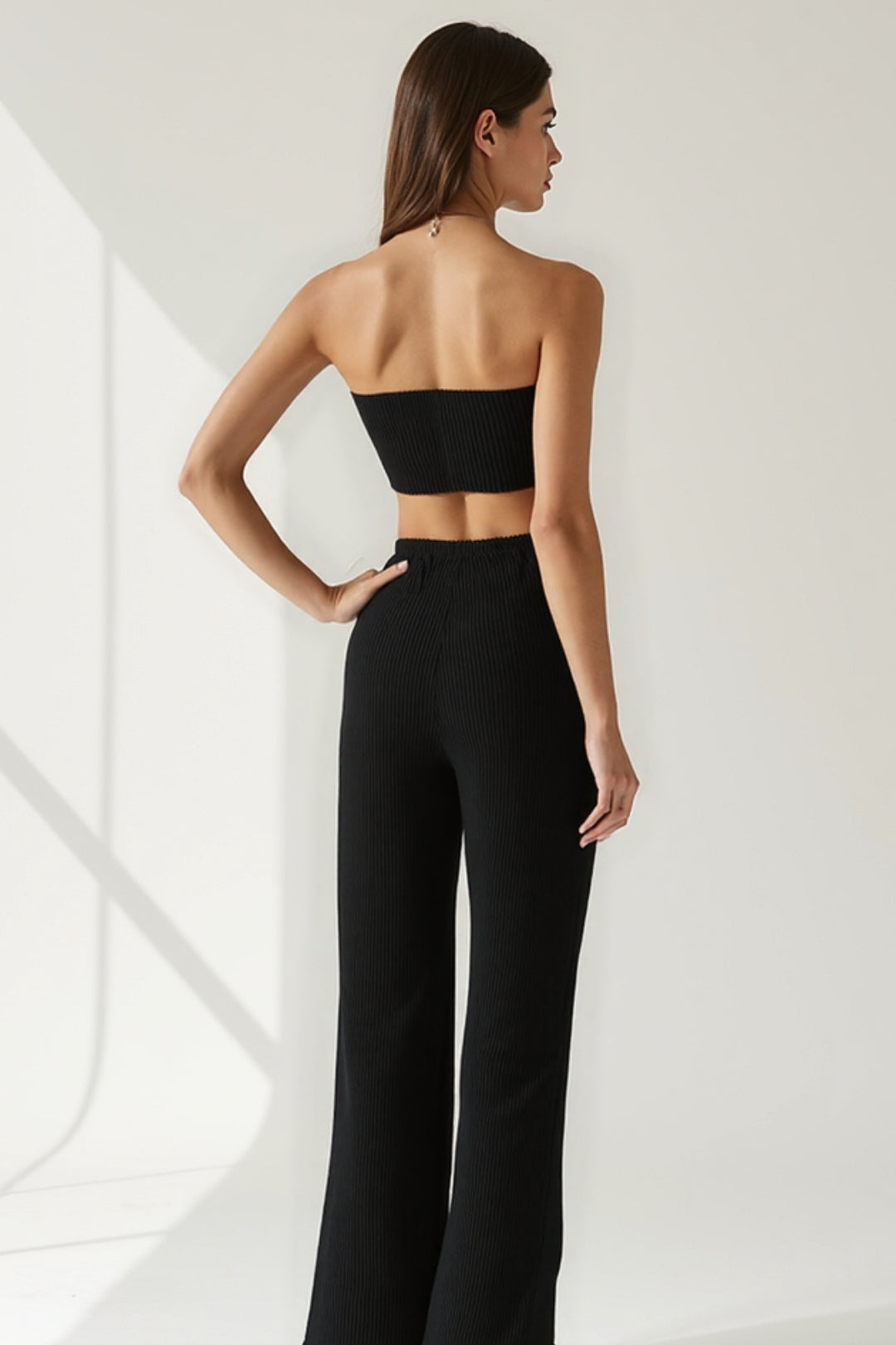 Completo due pezzi a costine | Top fascia e pantaloni larghi