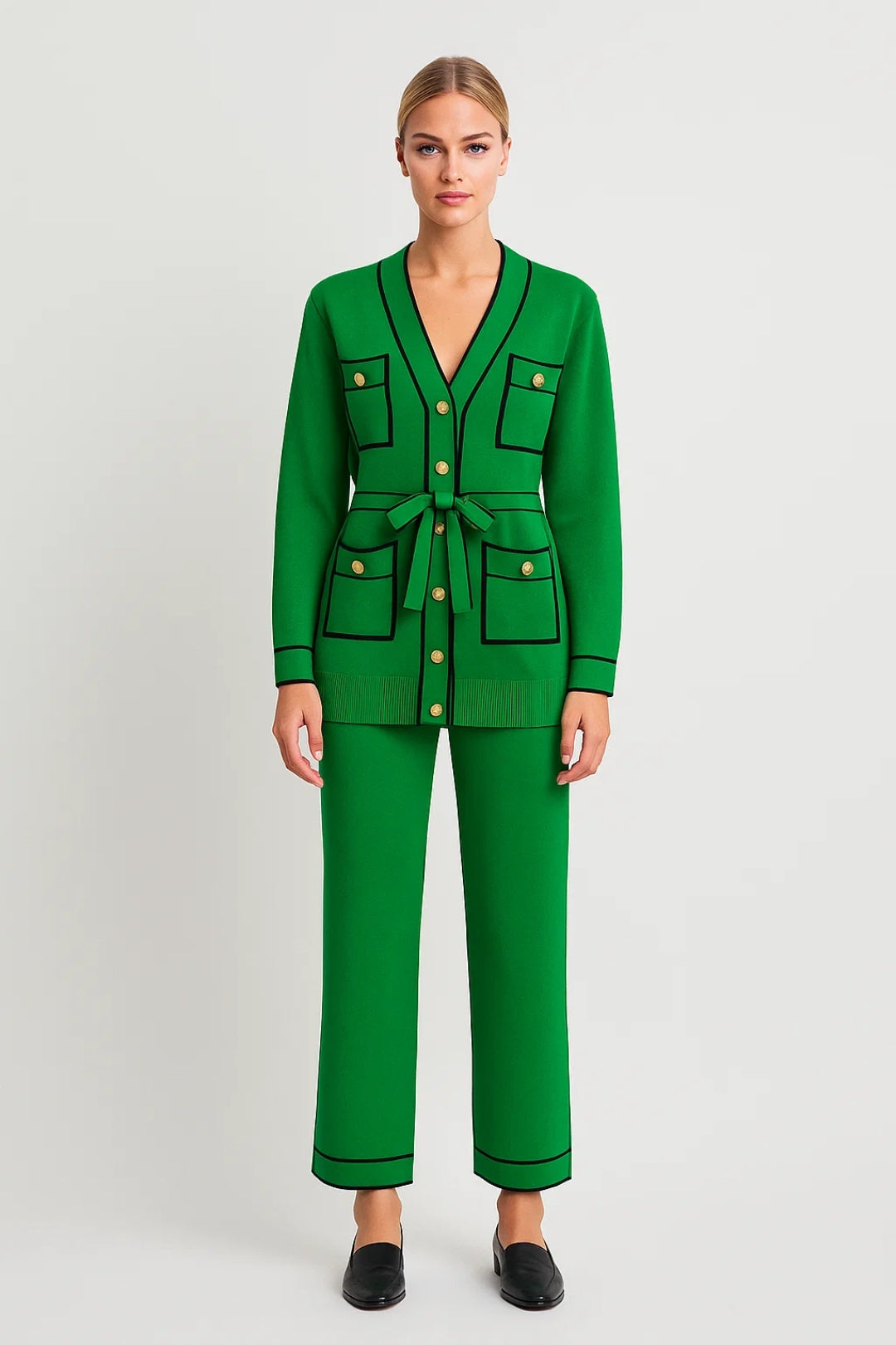 Completo due pezzi con cardigan lungo e pantaloni coordinati