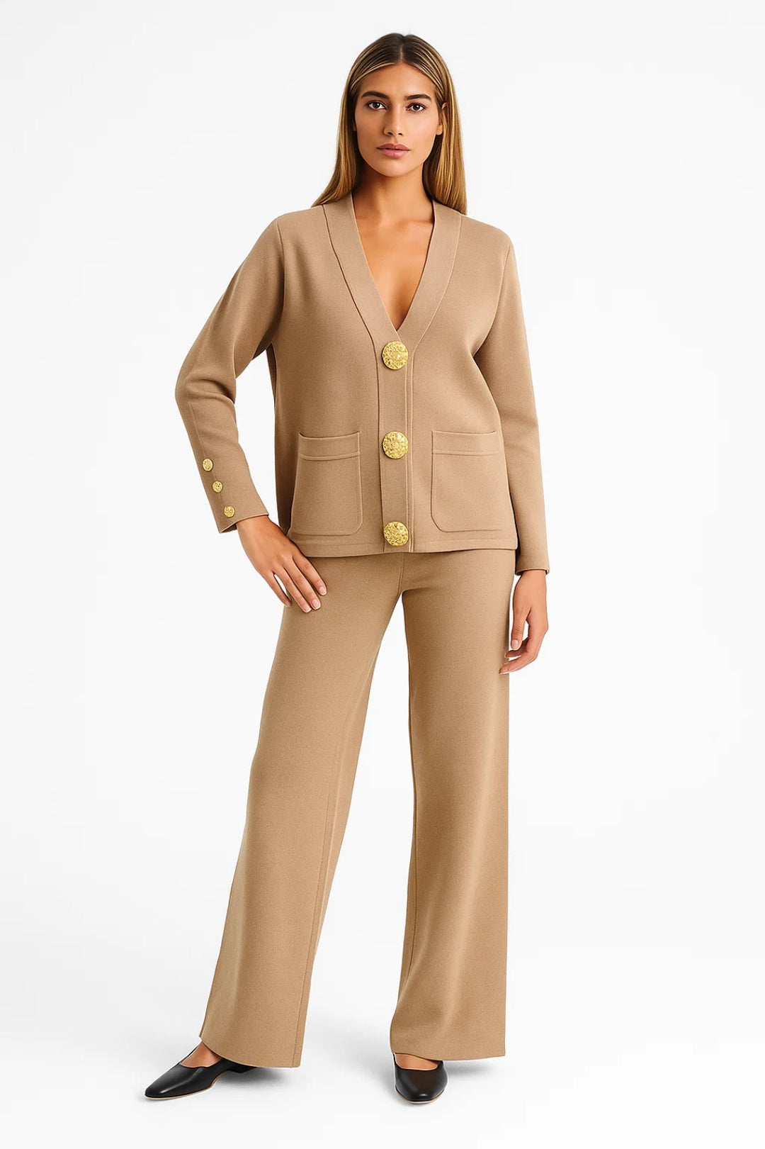 Completo due pezzi con giacca elegante e pantaloni a gamba dritta