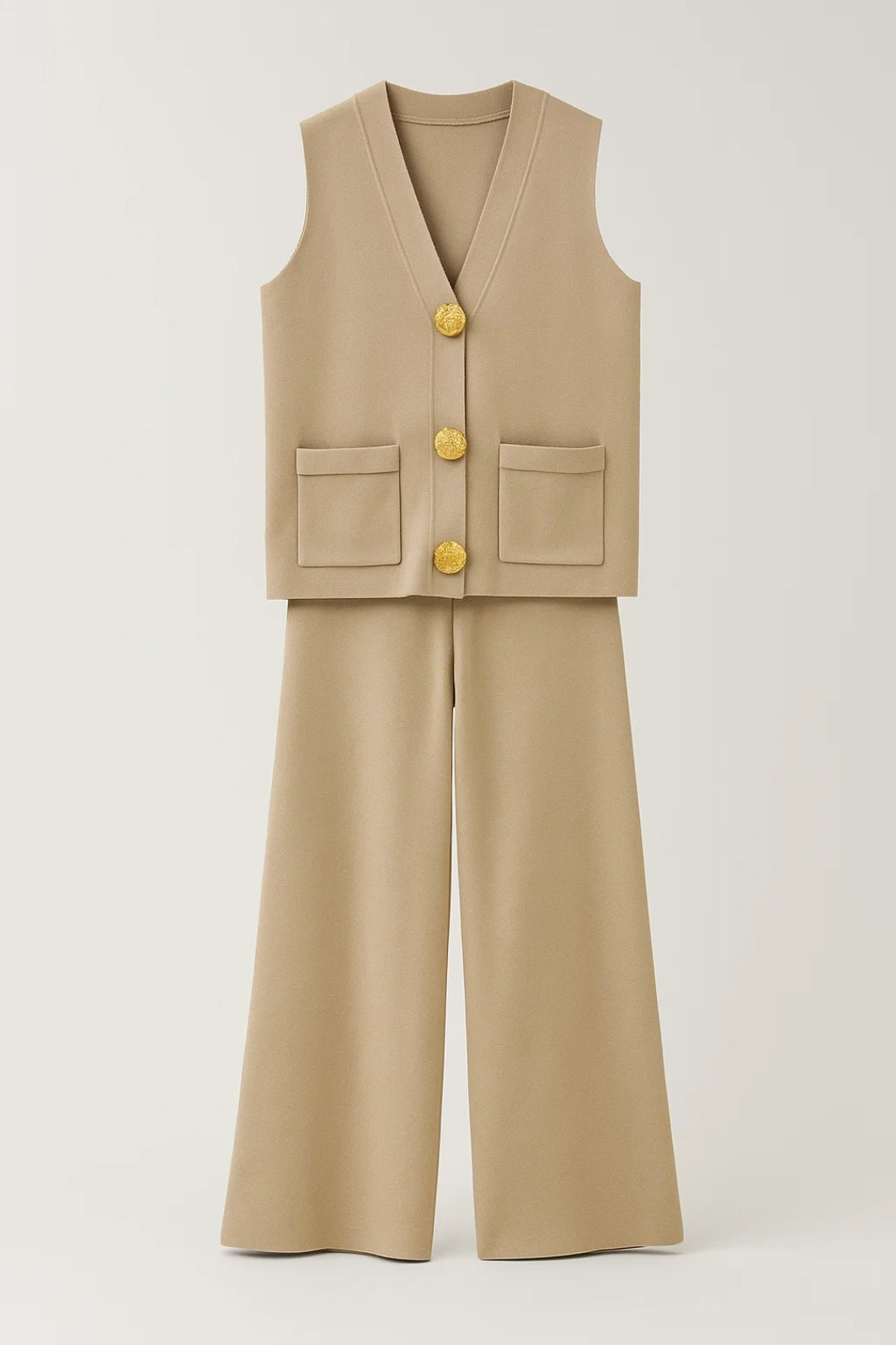 Completo due pezzi con gilet smanicato e pantaloni a gamba larga