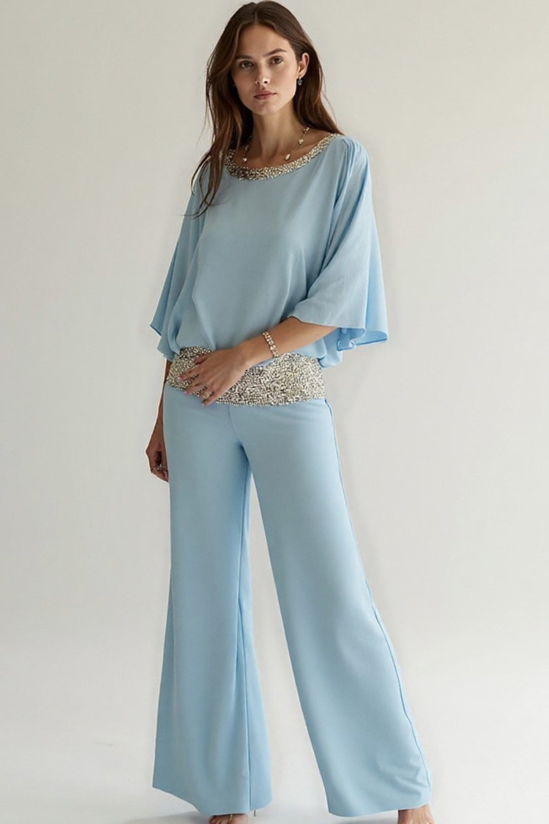 Completo due pezzi con paillettes | Blusa ampia e pantaloni palazzo