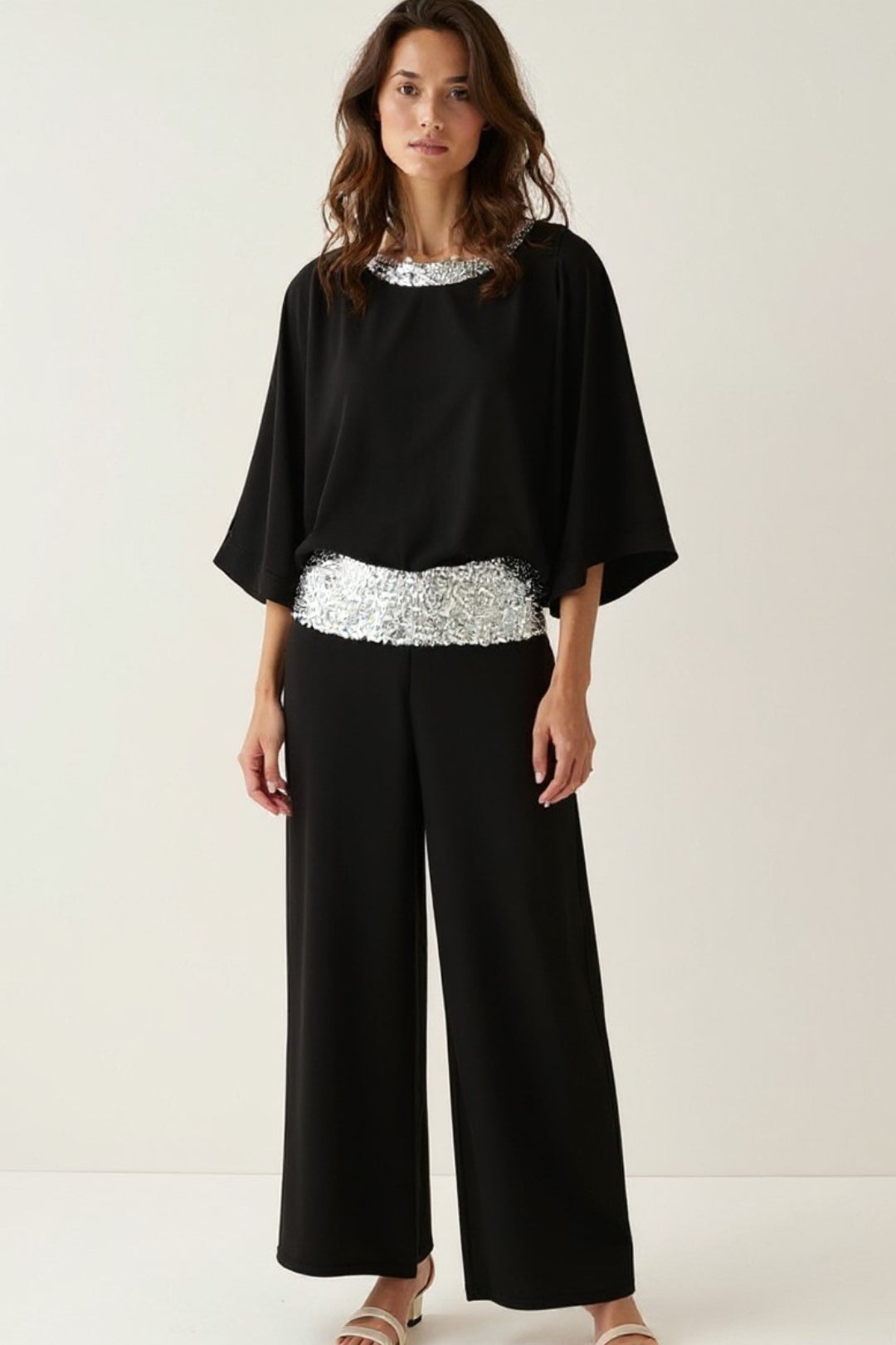 Completo due pezzi con paillettes | Blusa ampia e pantaloni palazzo