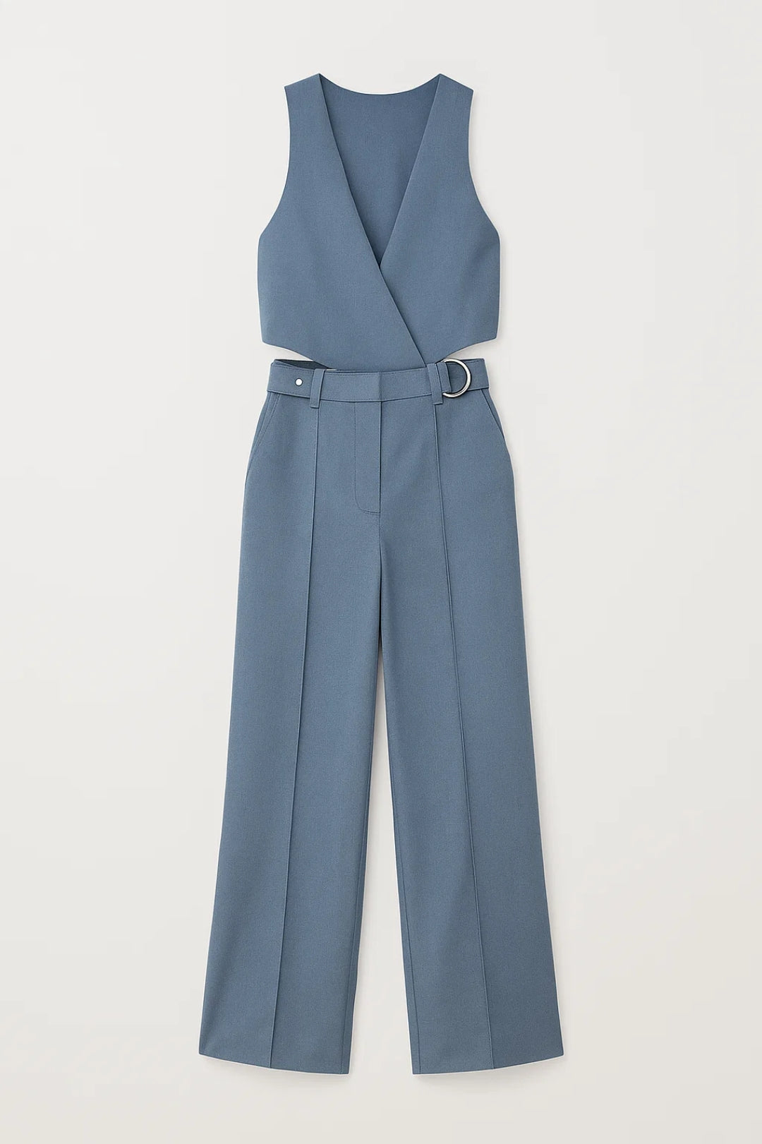 Completo elegante con top incrociato e pantaloni a vita alta | Blu ardesia