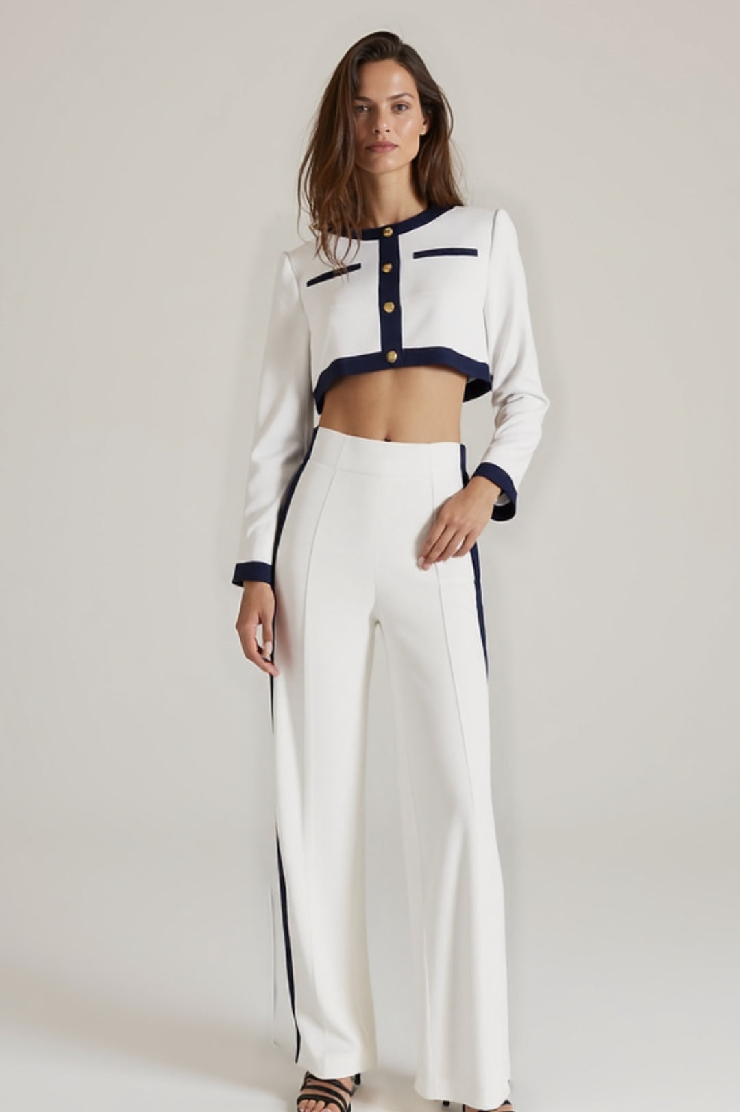 Completo elegante due pezzi | Giacca crop con pantaloni palazzo