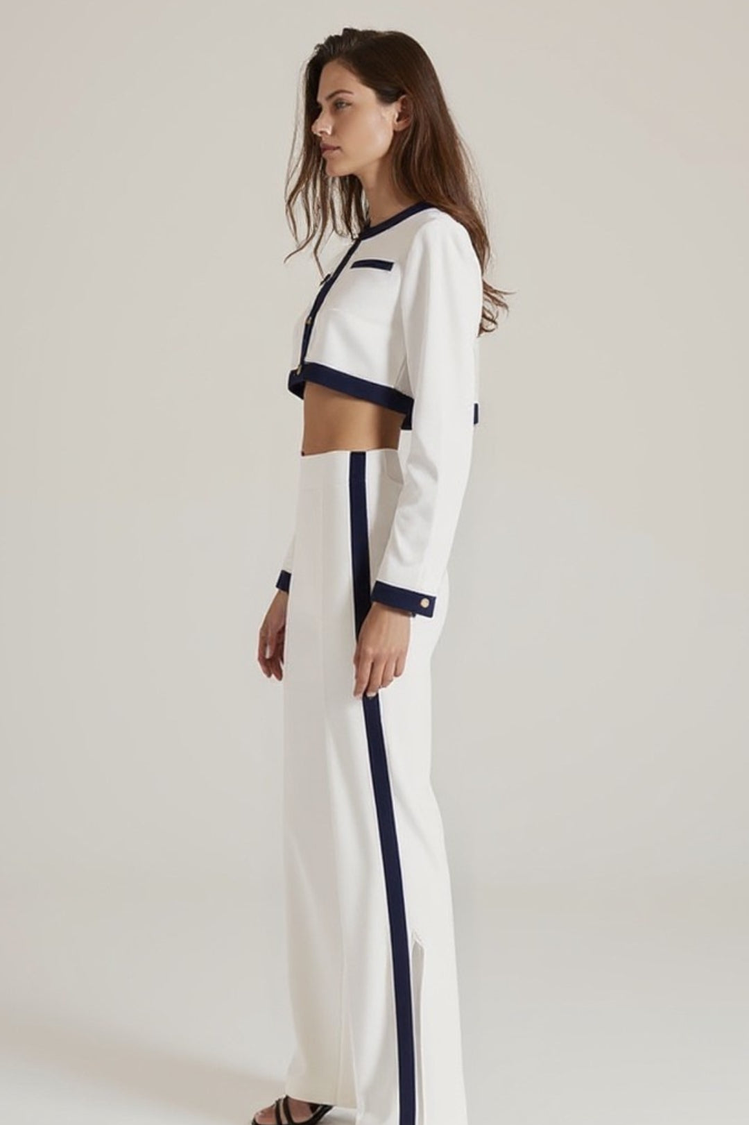 Completo elegante due pezzi | Giacca crop con pantaloni palazzo