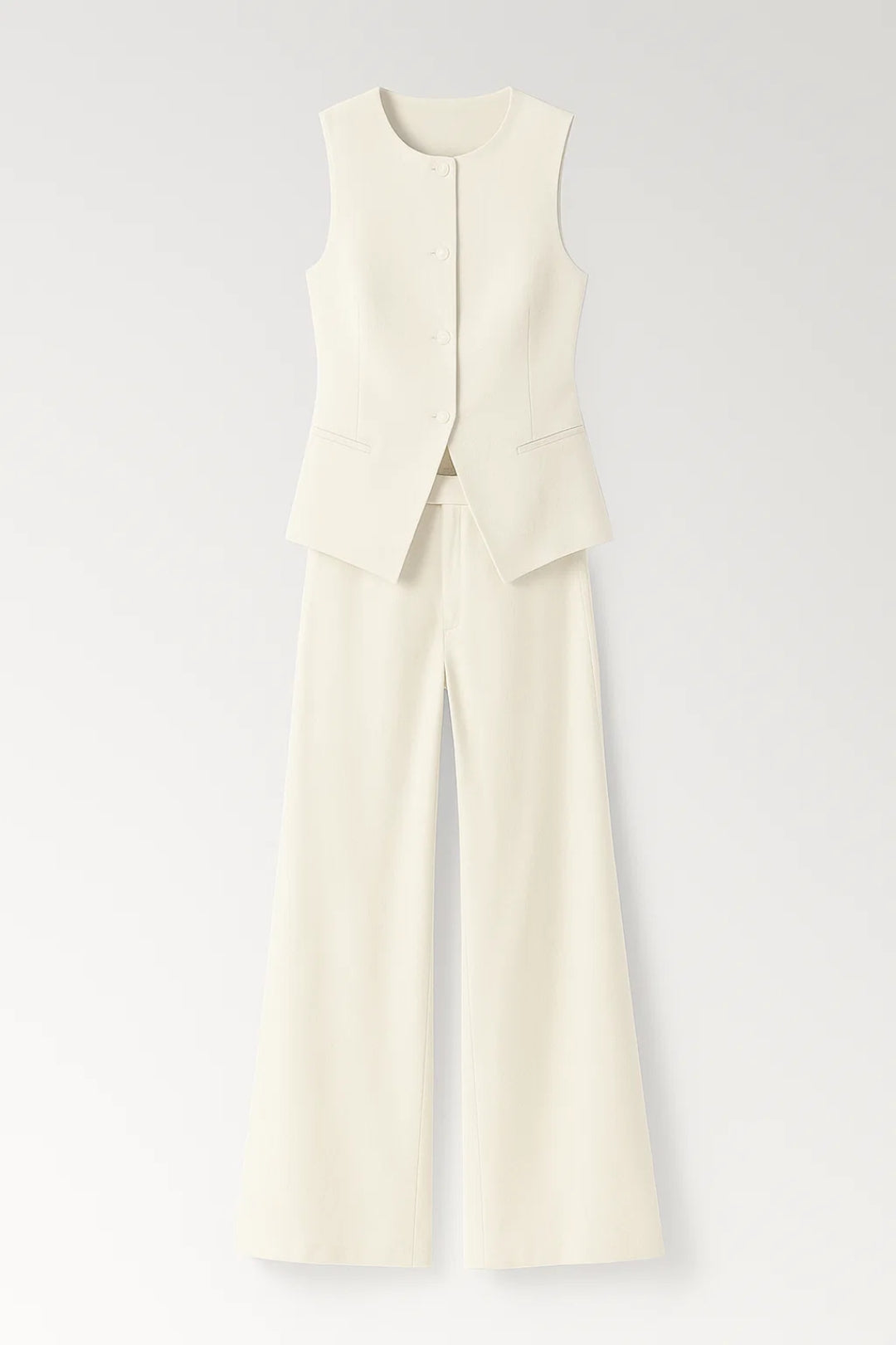 Completo elegante senza maniche con top e pantaloni a gamba larga | Bianco crema | Chic e raffinato