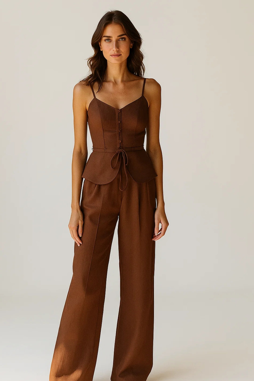 Completo estivo due pezzi | Corsetto con spalline sottili e pantaloni a gamba larga