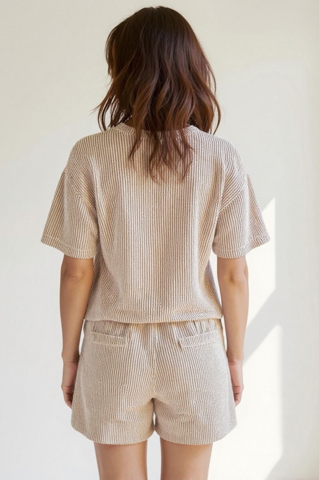 Completo estivo due pezzi in maglia a costine | T-shirt morbida e shorts coordinati