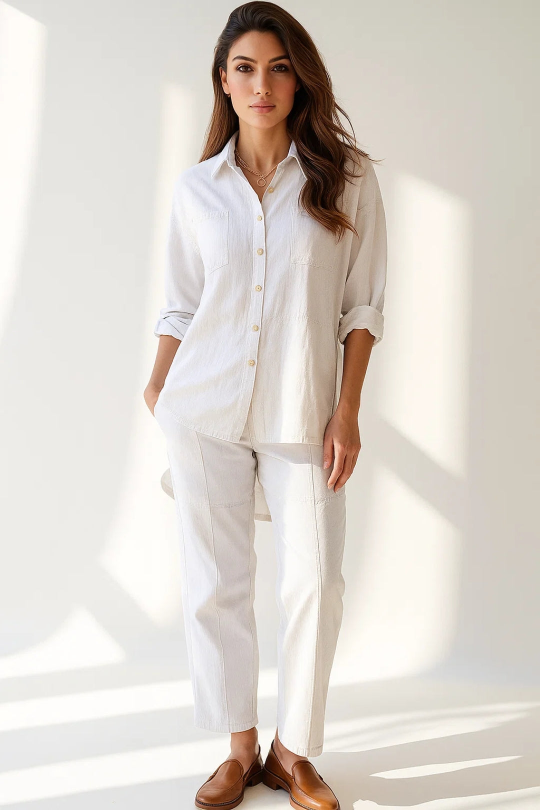 Completo in cotone estivo | Camicia a maniche lunghe e pantaloni dritti | Vestibilità comoda