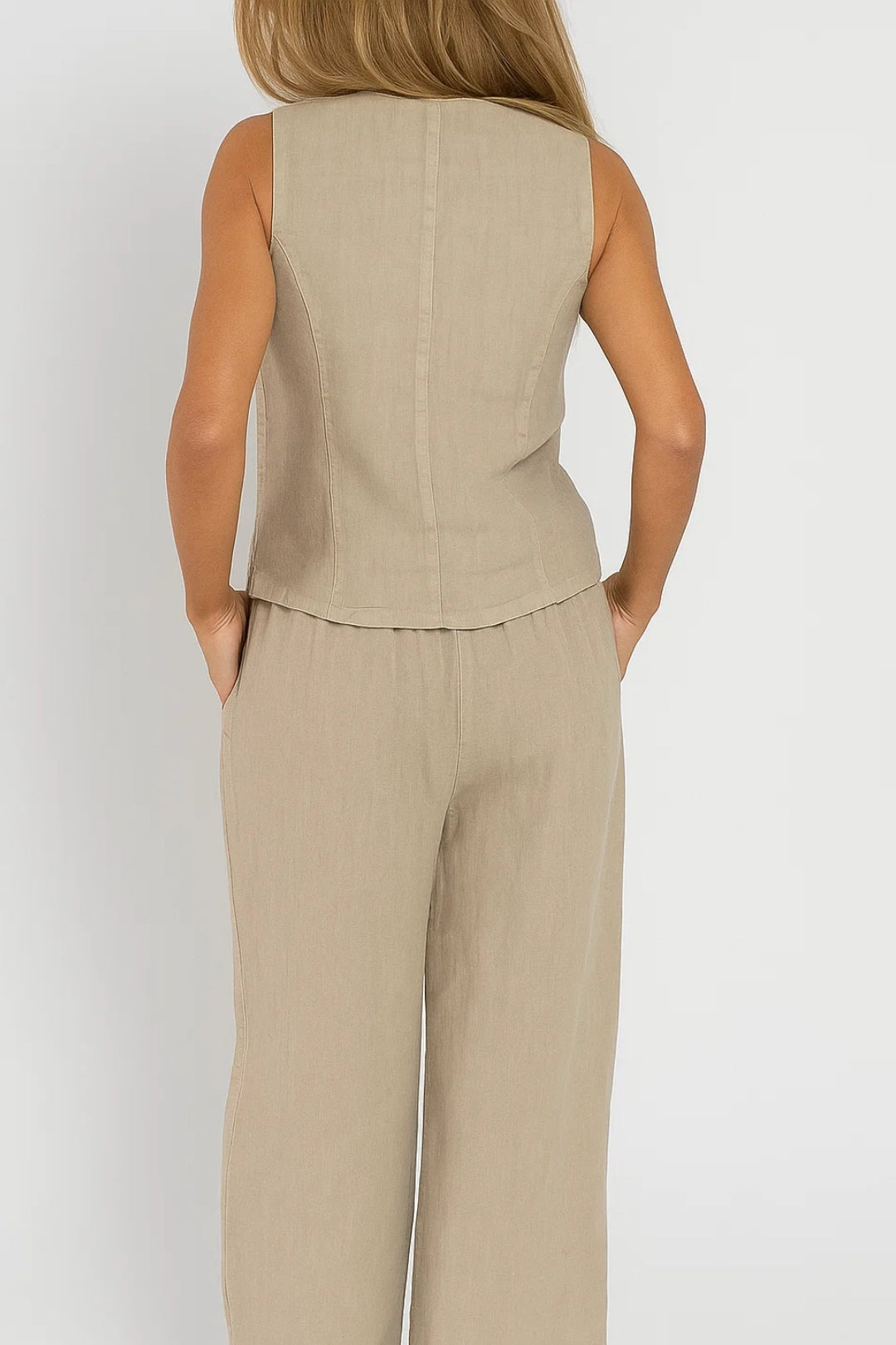 Completo in lino da donna | Gilet con pantaloni ampi | Fresco e naturale