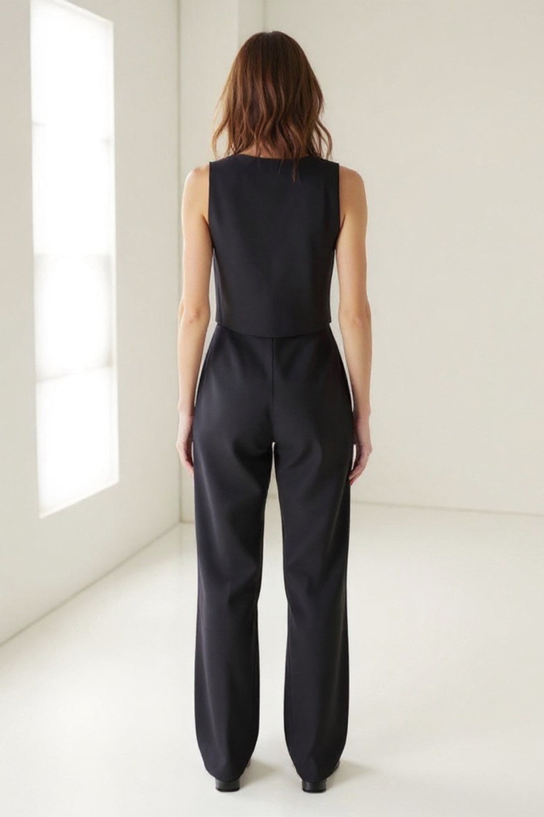 Completo moderno due pezzi | Gilet asimmetrico e pantaloni a vita alta