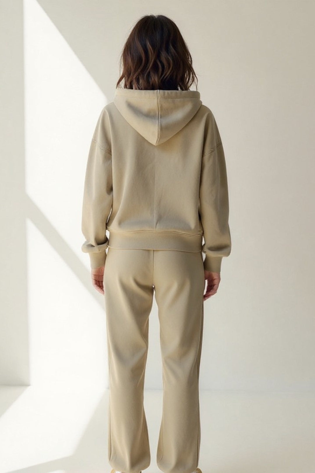 Completo sportivo in cotone con felpa con cappuccio e pantaloni jogger | Beige o Grigio | Comodo e casual