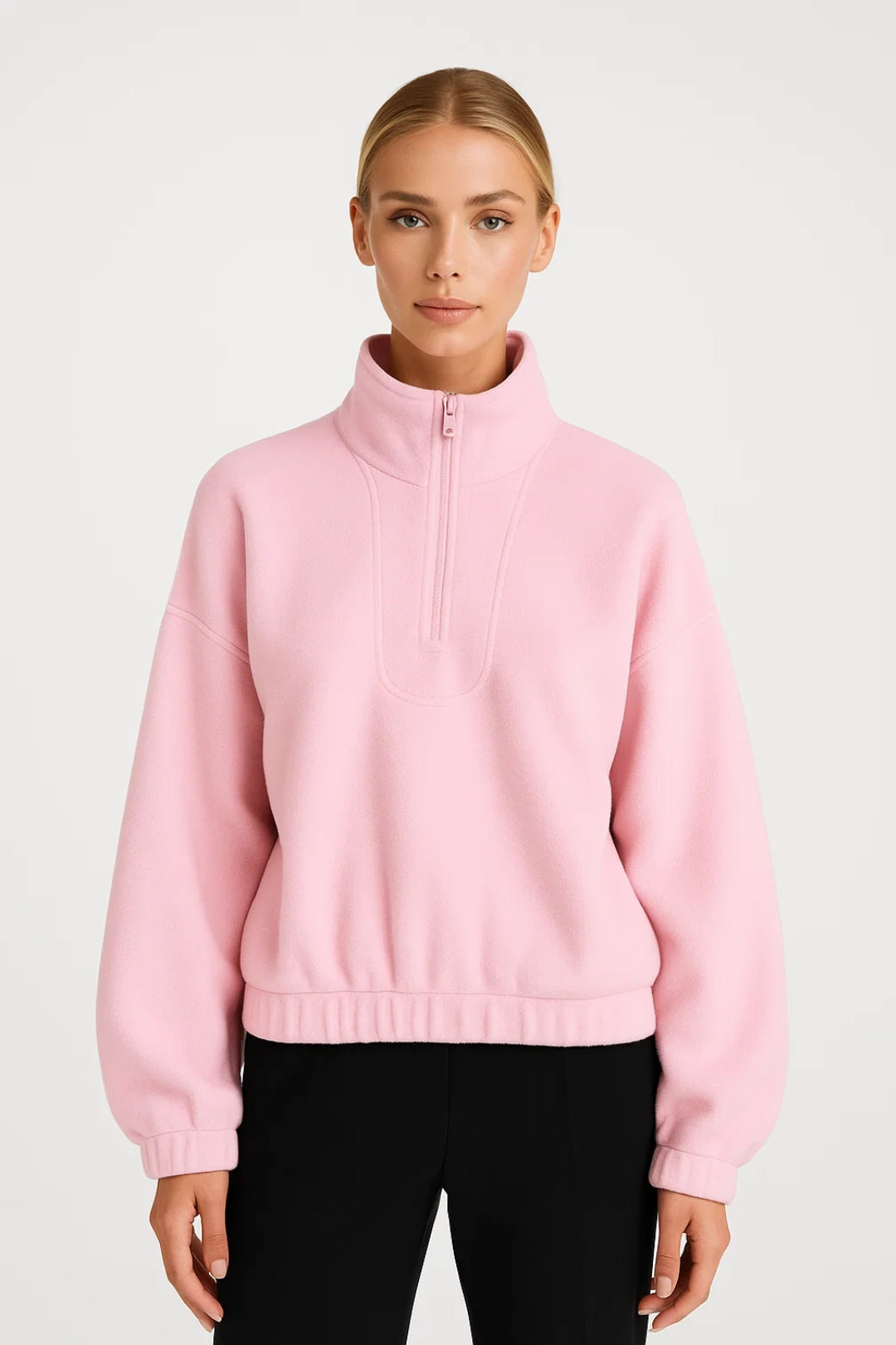 Felpa in pile con mezza zip e collo alto