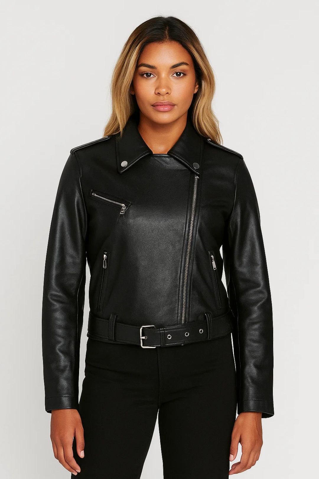 Giacca biker con cintura regolabile | Stile deciso e moderno