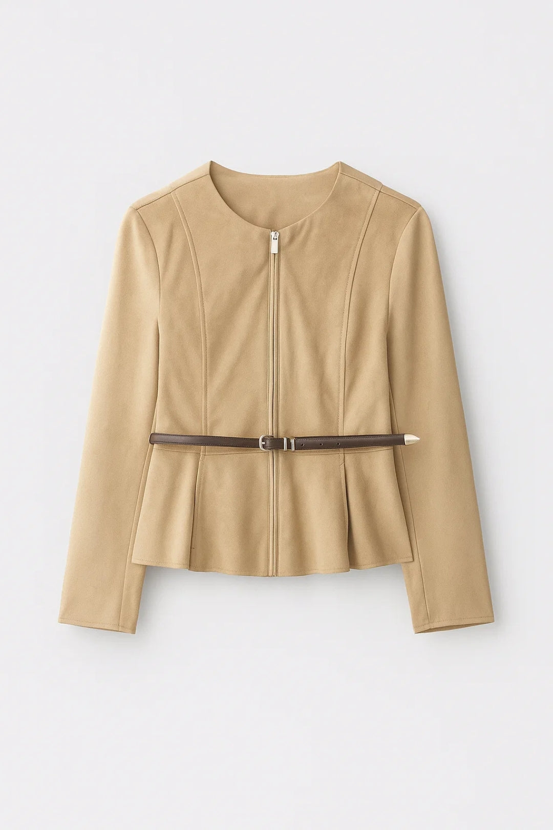 Giacca con zip e cintura sottile in vita