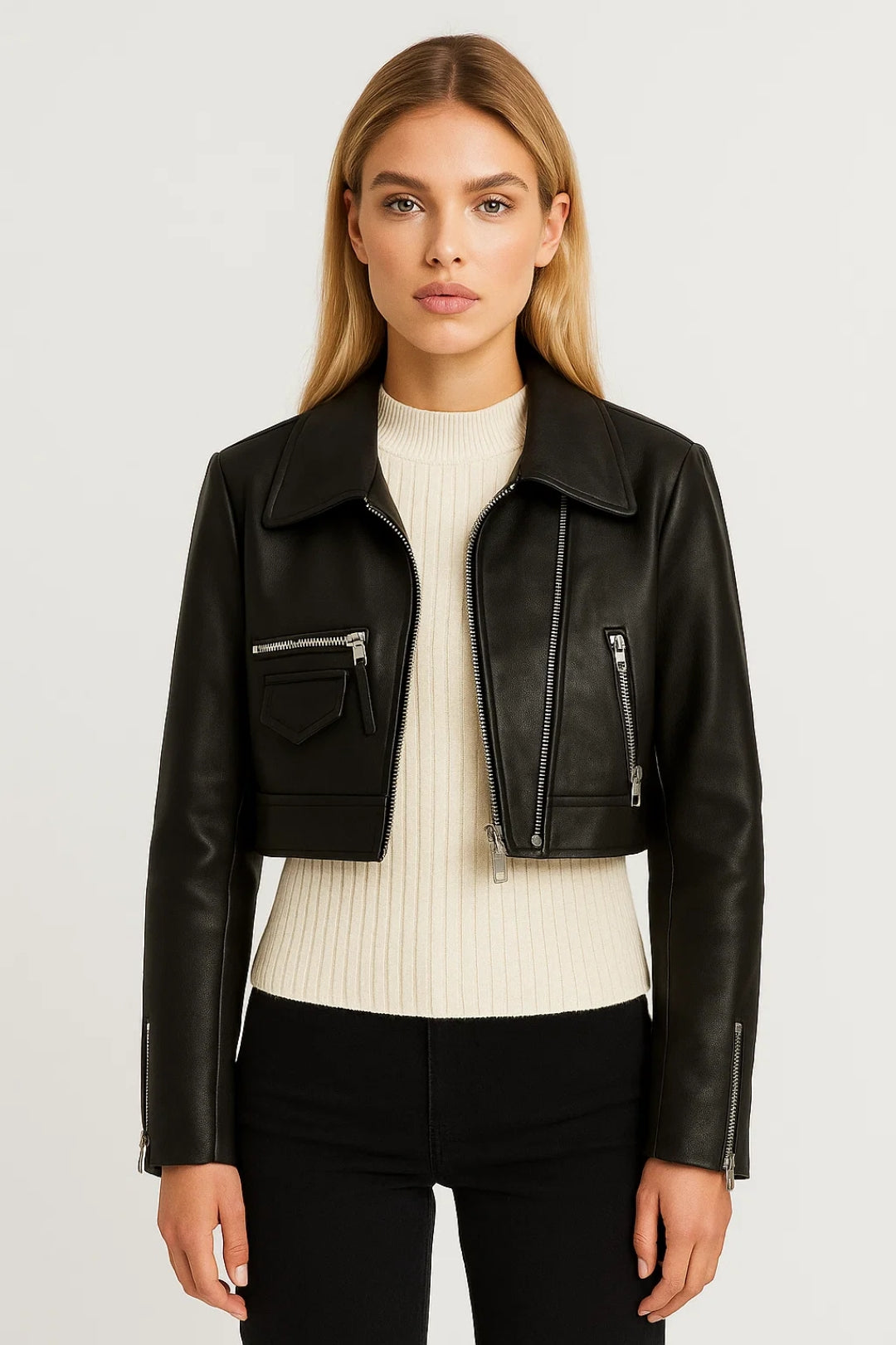 Giacca corta stile biker con zip asimmetrica