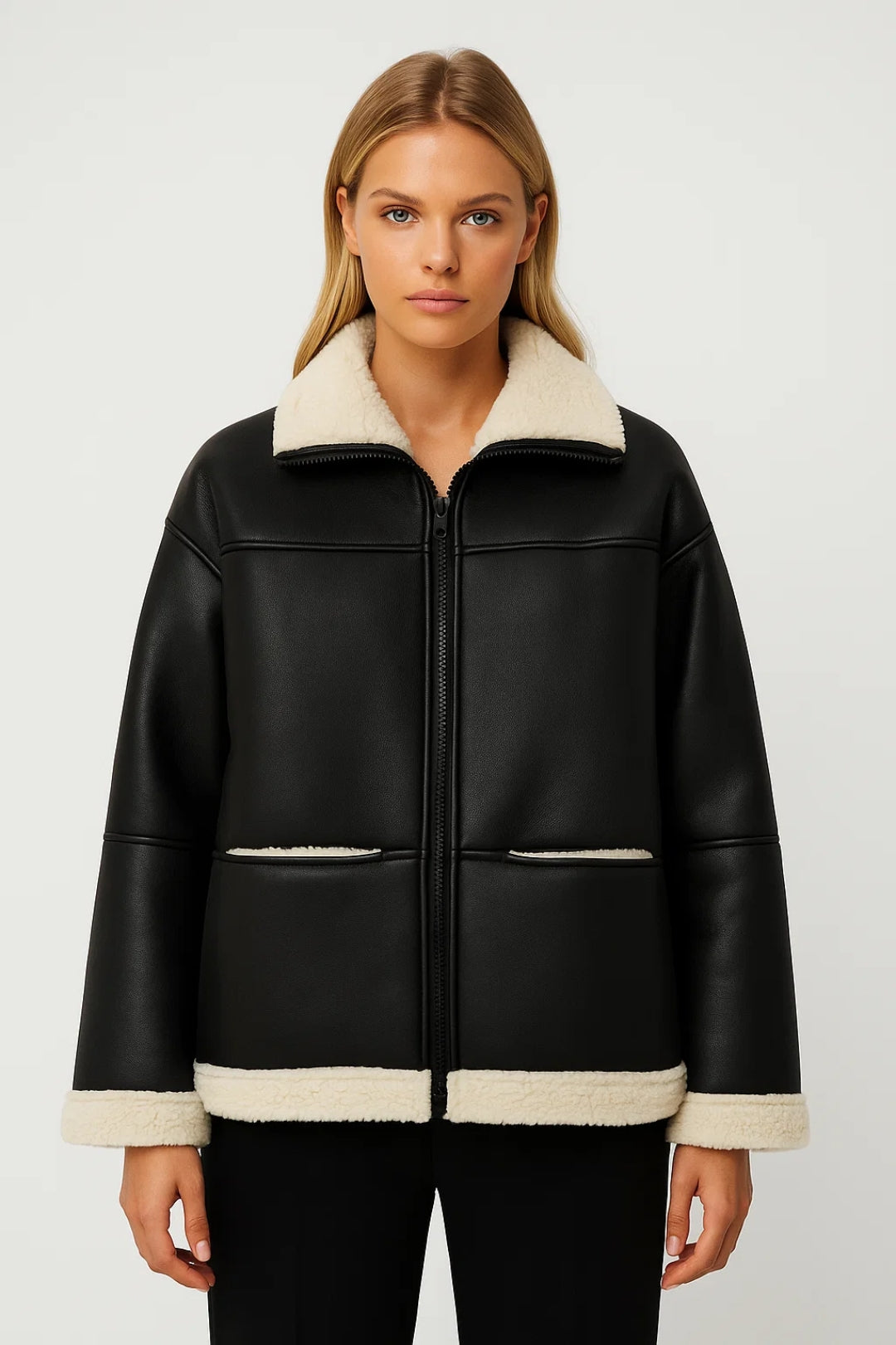 Giacca imbottita effetto pelle con interno in pelliccia sintetica
