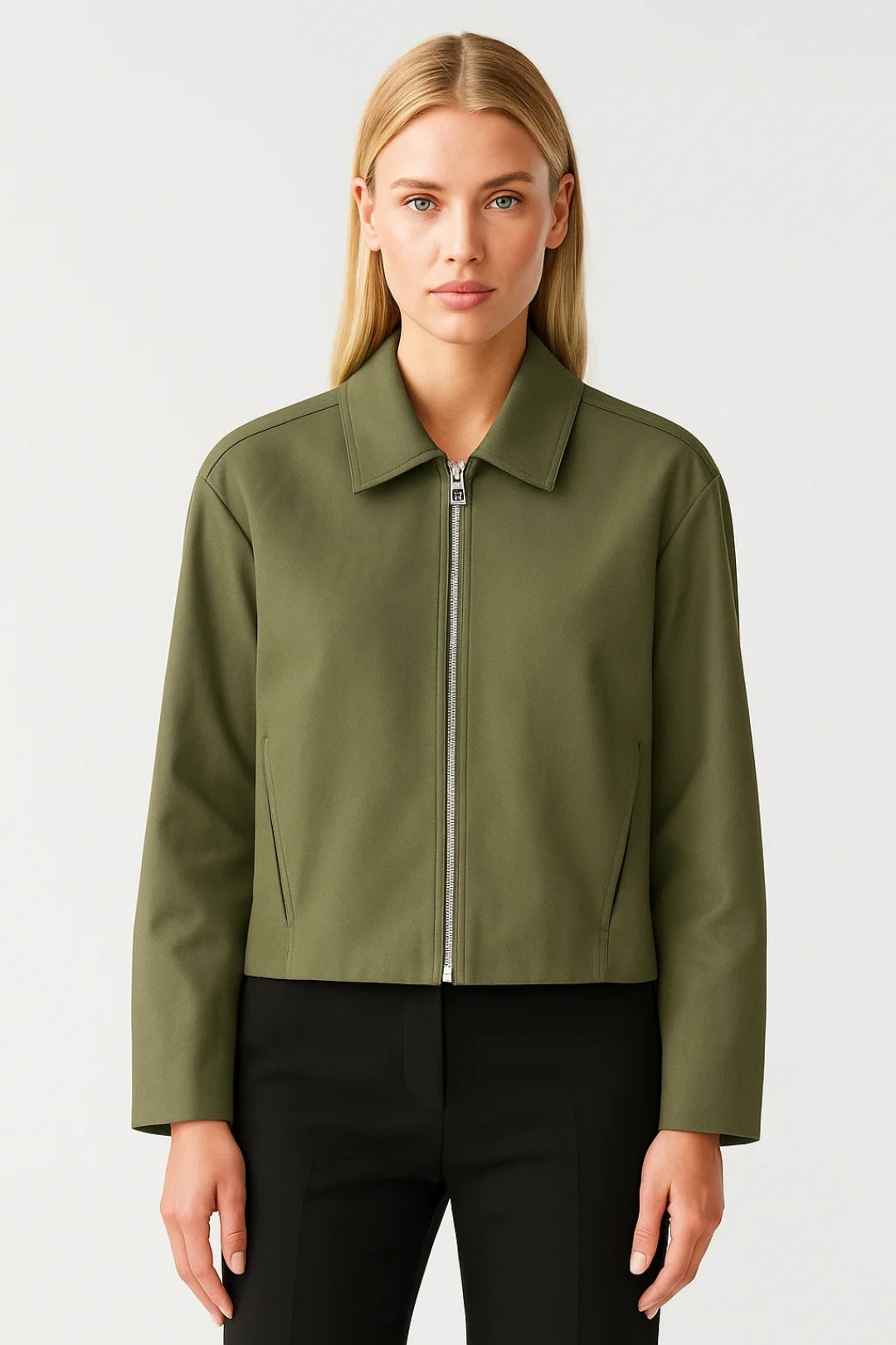 Giacca minimal con zip frontale e colletto classico