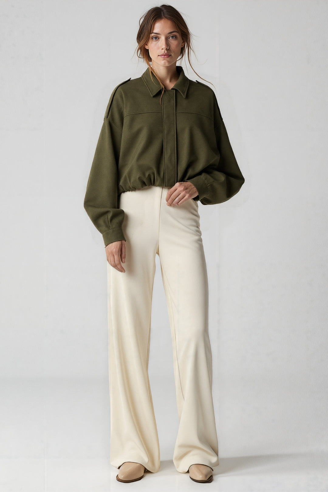Giacca oversize verde oliva | Colletto classico | Stile rilassato e moderno