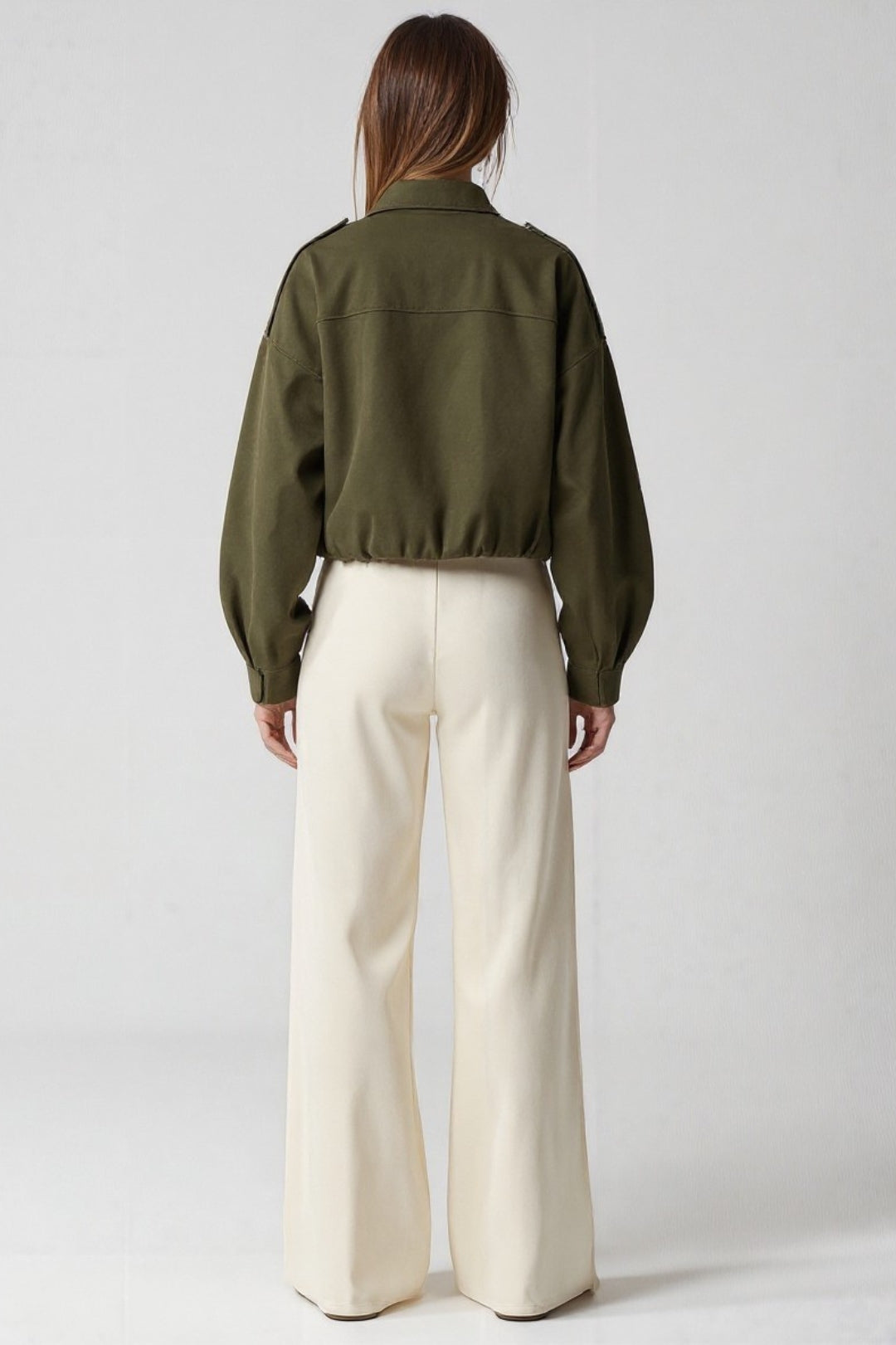 Giacca oversize verde oliva | Colletto classico | Stile rilassato e moderno