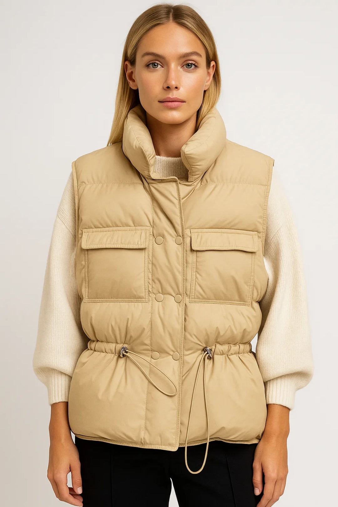 Gilet imbottito con tasche frontali e coulisse