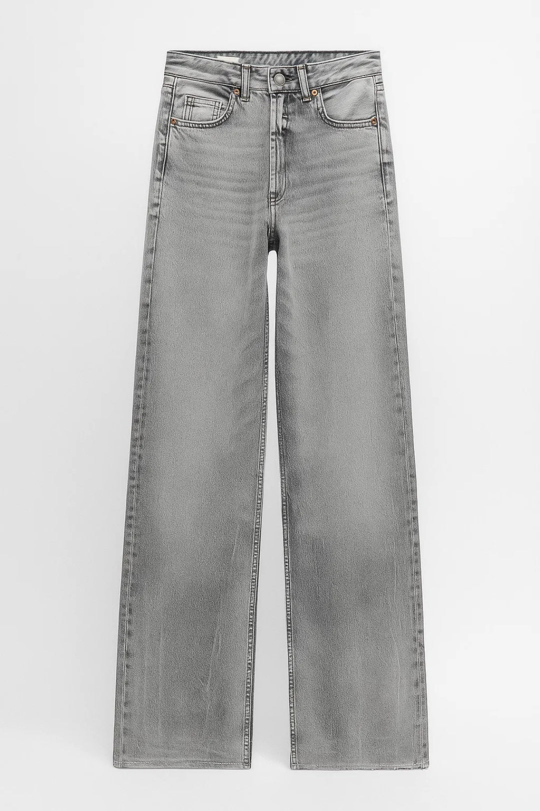 Jeans a gamba larga a vita alta con effetto slavato