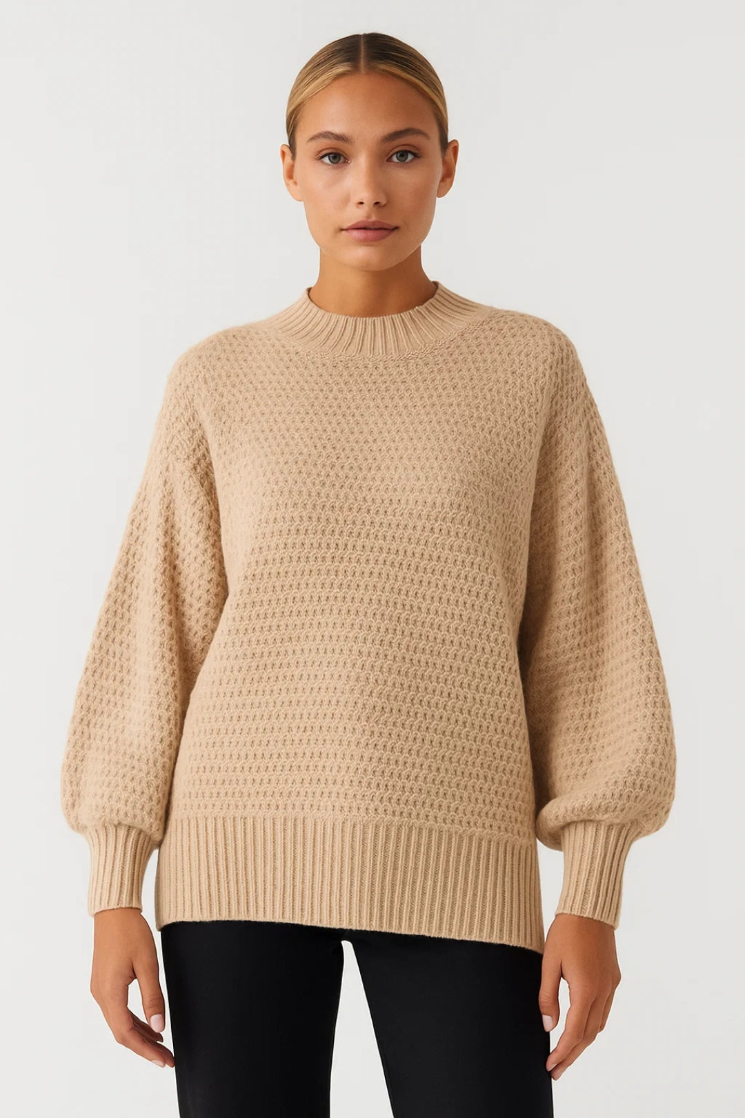Maglione a coste con maniche a palloncino
