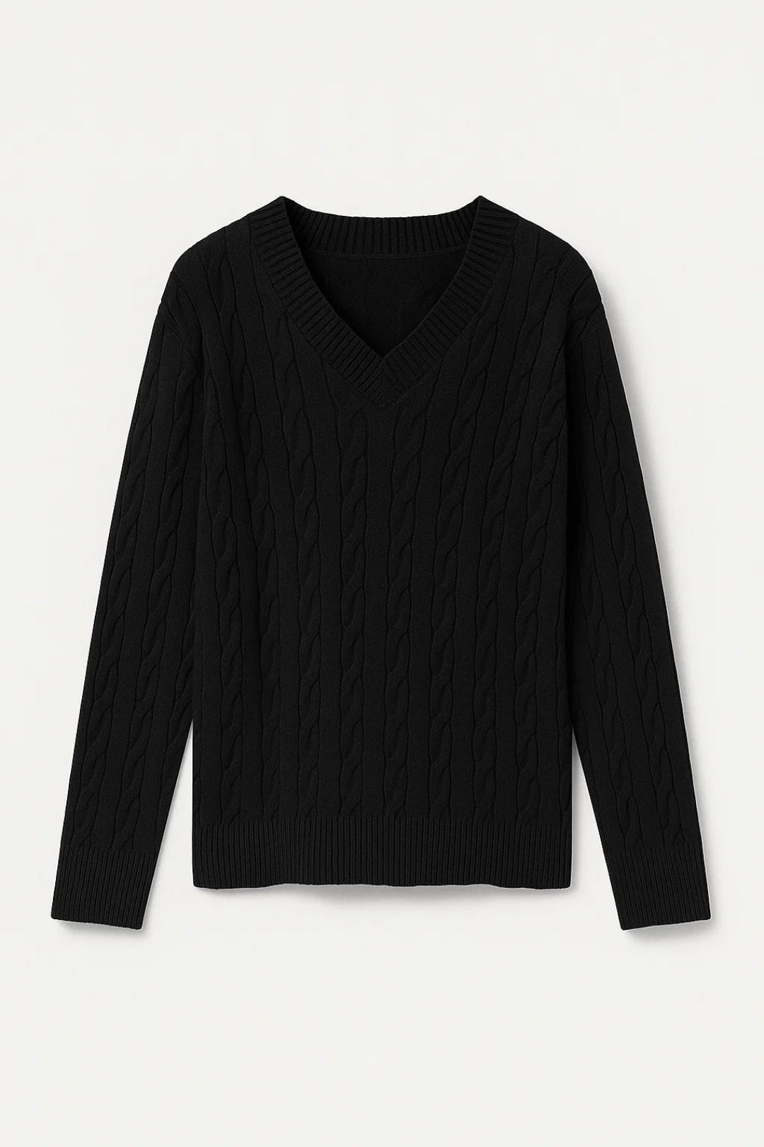 Maglione con scollo a V e lavorazione a trecce